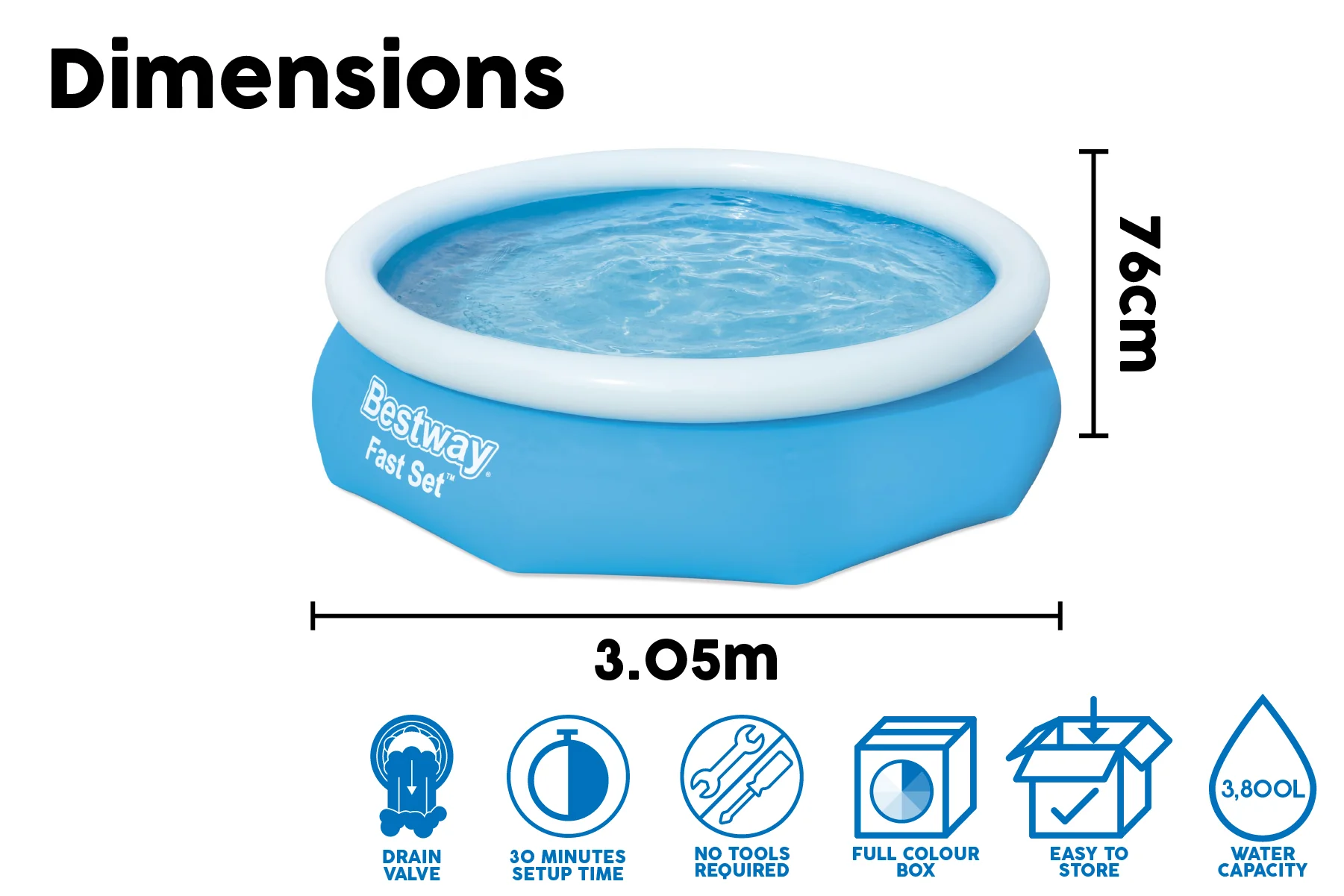 10ft x 30in Blue Round Fast Set Inflatable Above Ground Pool - Image 8
