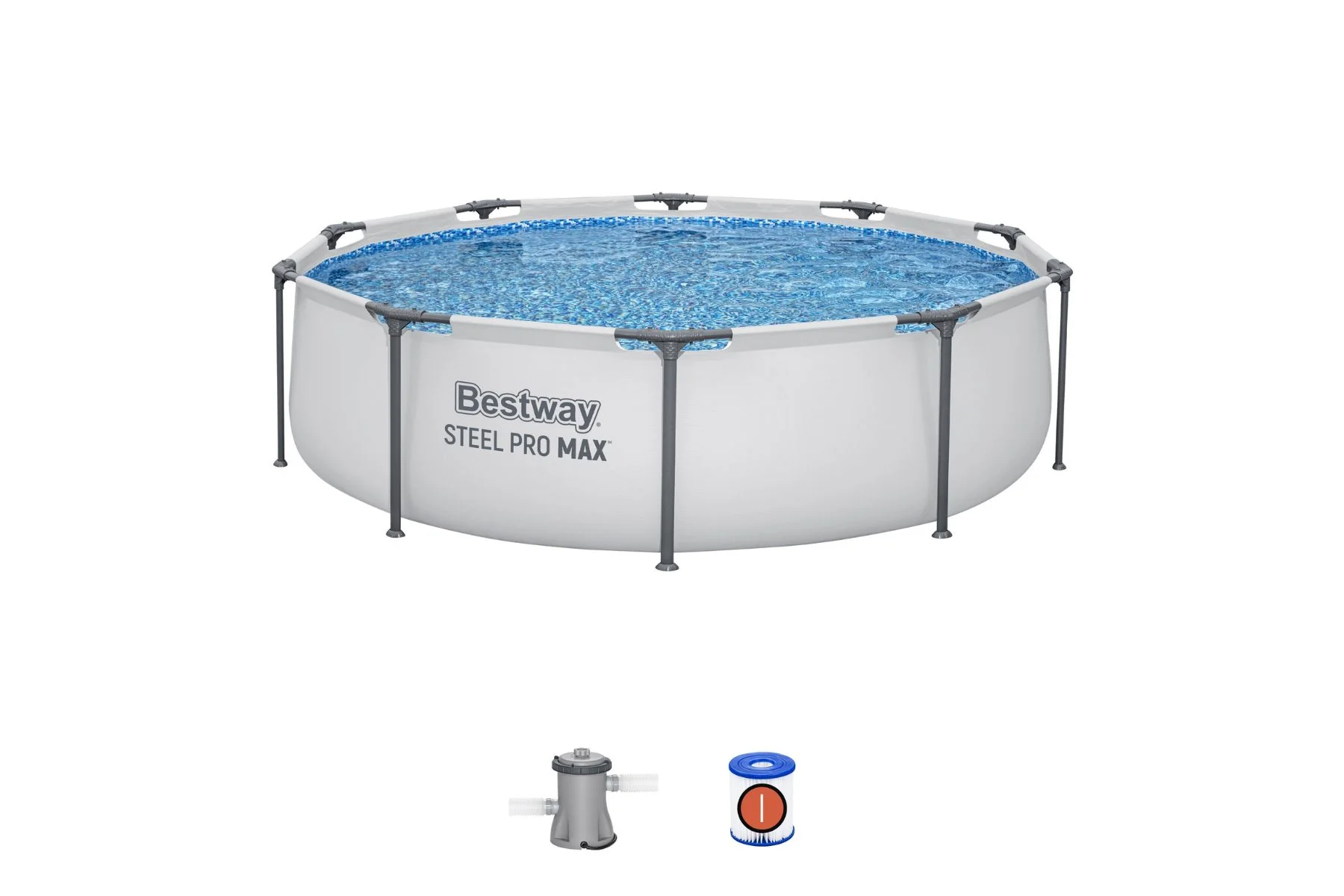 10ft x 30in Grey Round Steel Pro Max Above Ground Pool Set - Image 3