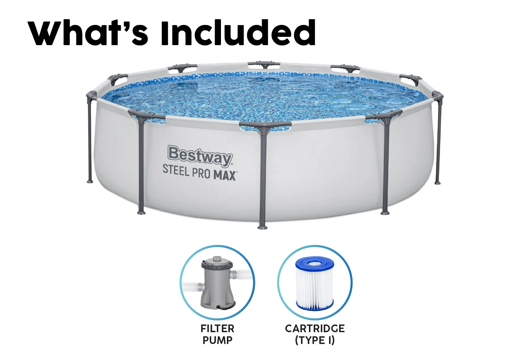 10ft x 30in Grey Round Steel Pro Max Above Ground Pool Set - Image 8