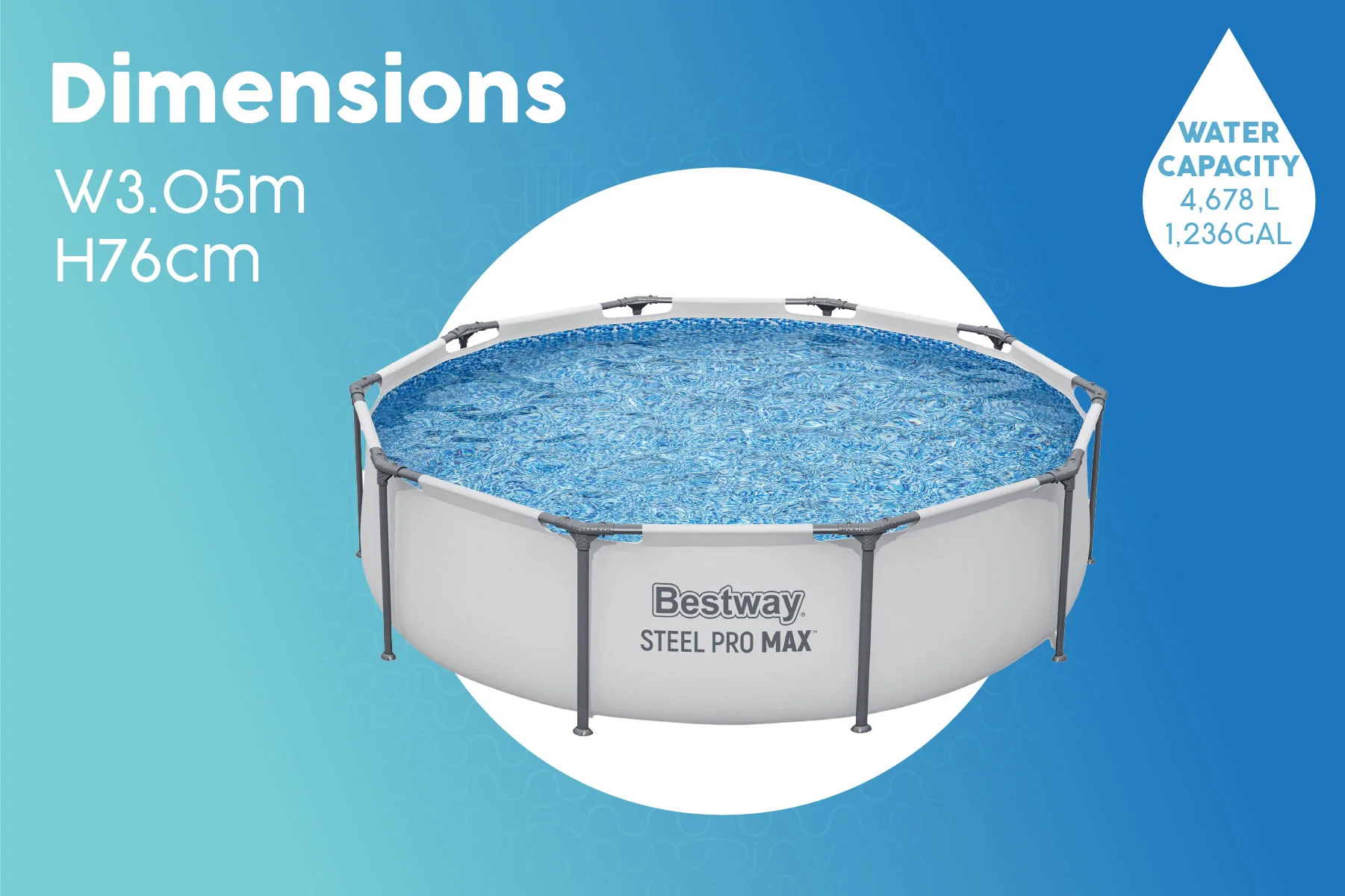 10ft x 30in Grey Round Steel Pro Max Above Ground Pool Set - Image 9