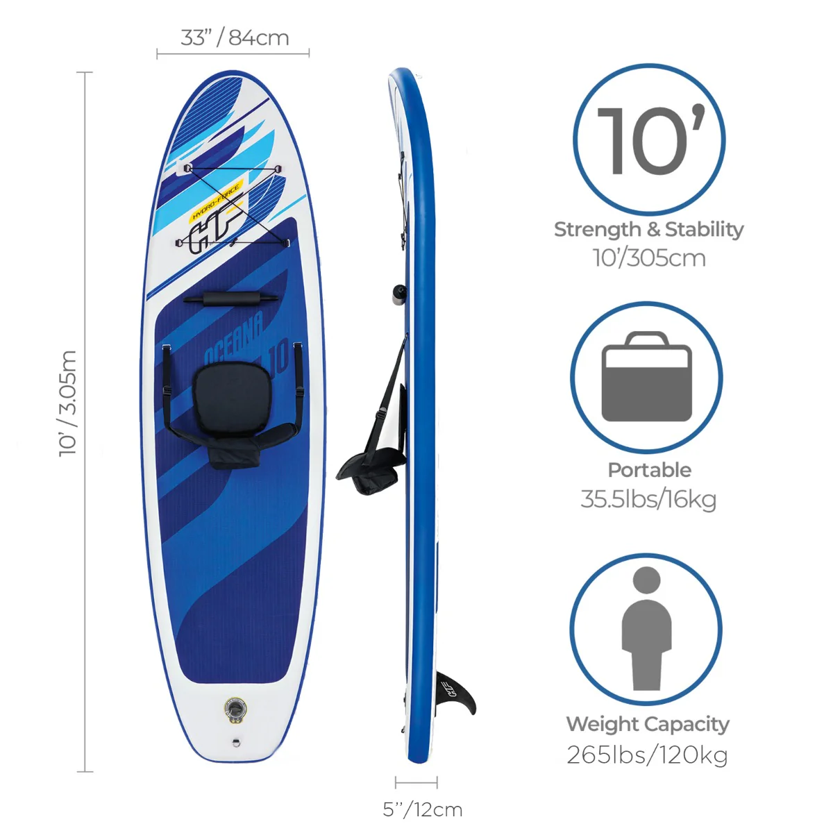 Hydro-Force 10ft Inflatable Paddle Board/ Kayak Set Oceana - Outlet - Image 3