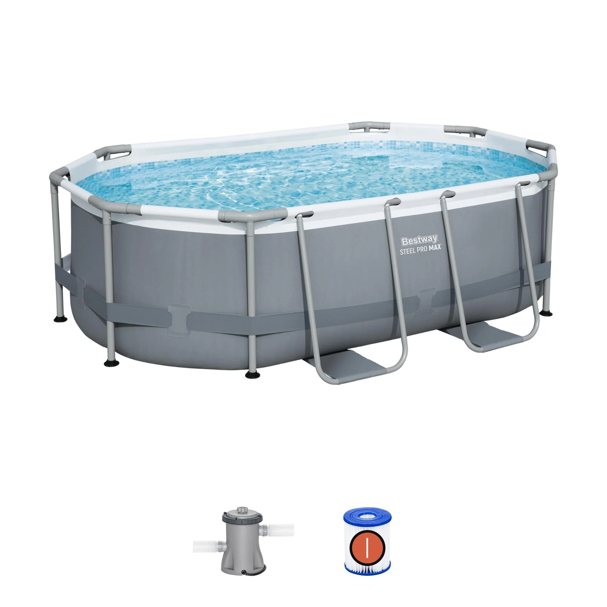 10ft x 33in Dark Grey Oval Power Steel Above Ground Pool Set - Outlet