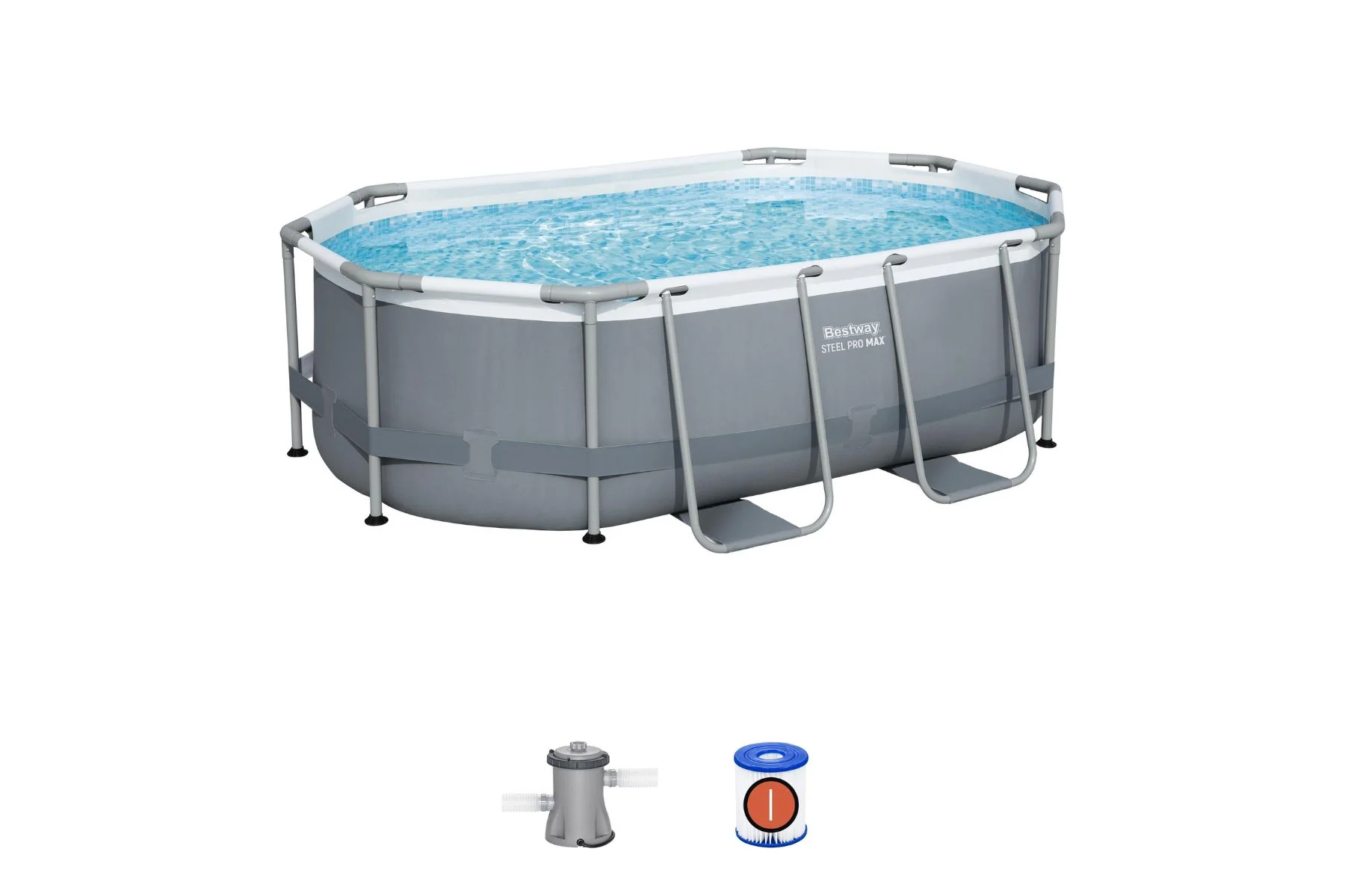 10ft x 33in Dark Grey Oval Power Steel Above Ground Pool Set - Outlet - Image 3