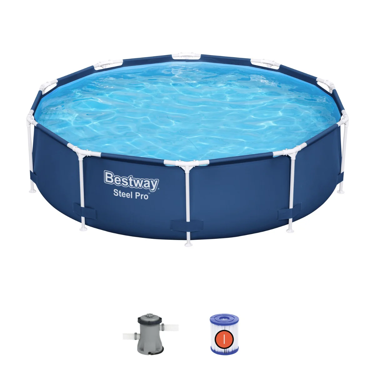 10ft x 30in Navy Blue Round Steel Pro Above Ground Pool Set
