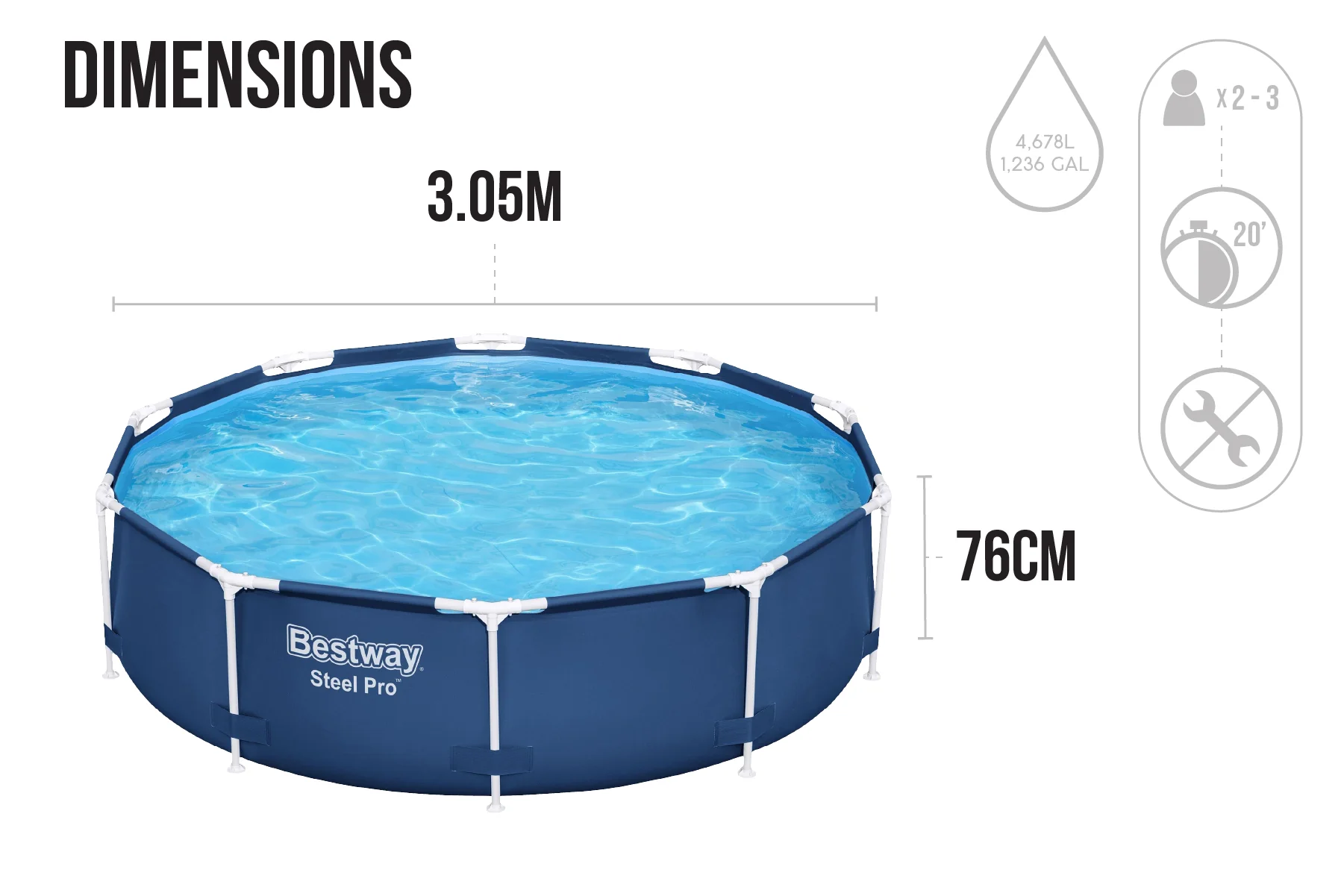 10ft x 30in Navy Blue Round Steel Pro Above Ground Pool Set - Image 6