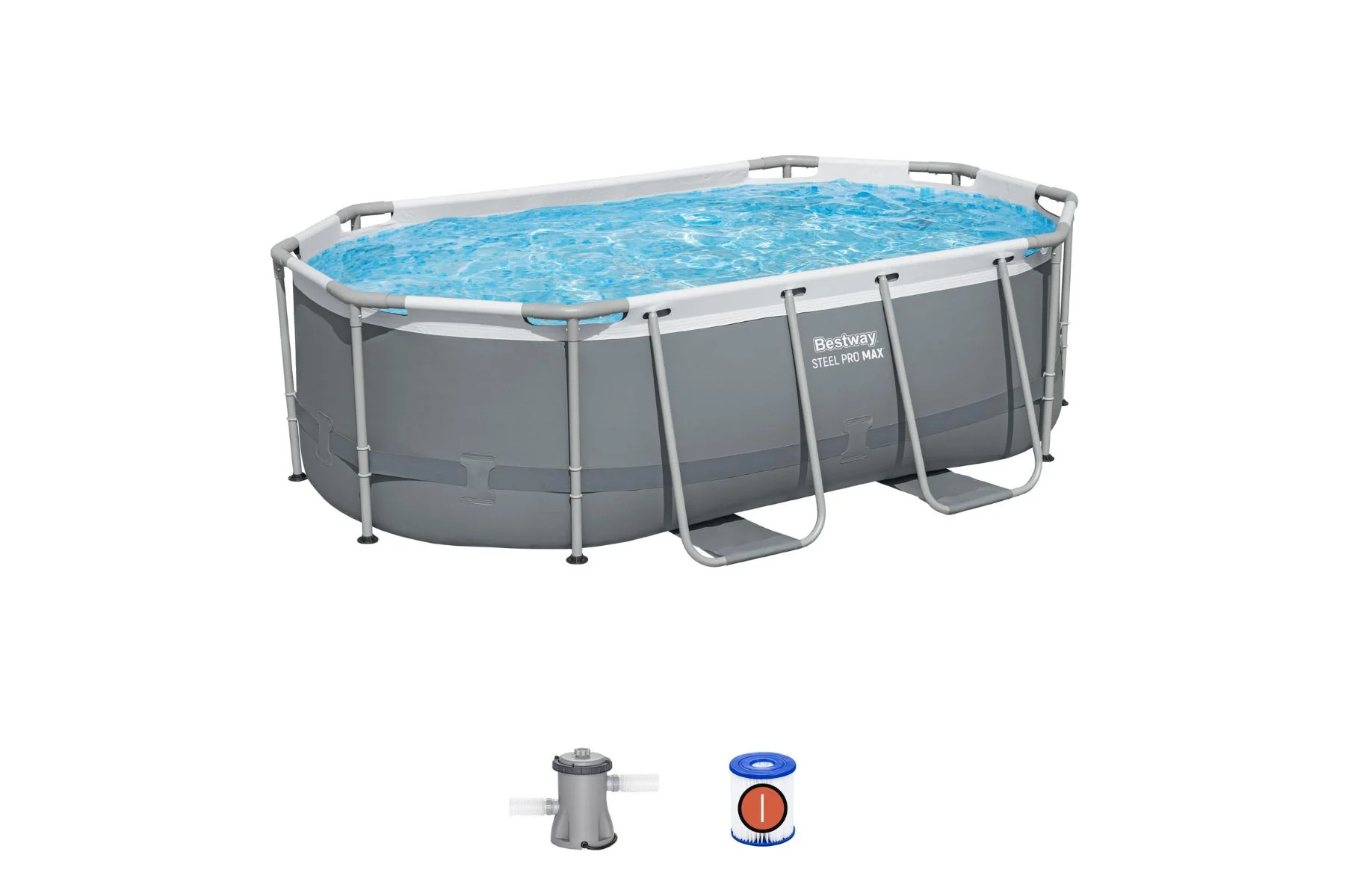 10ft x 33in Dark Grey Oval Steel Pro MAX Above Ground Pool Set - Image 3