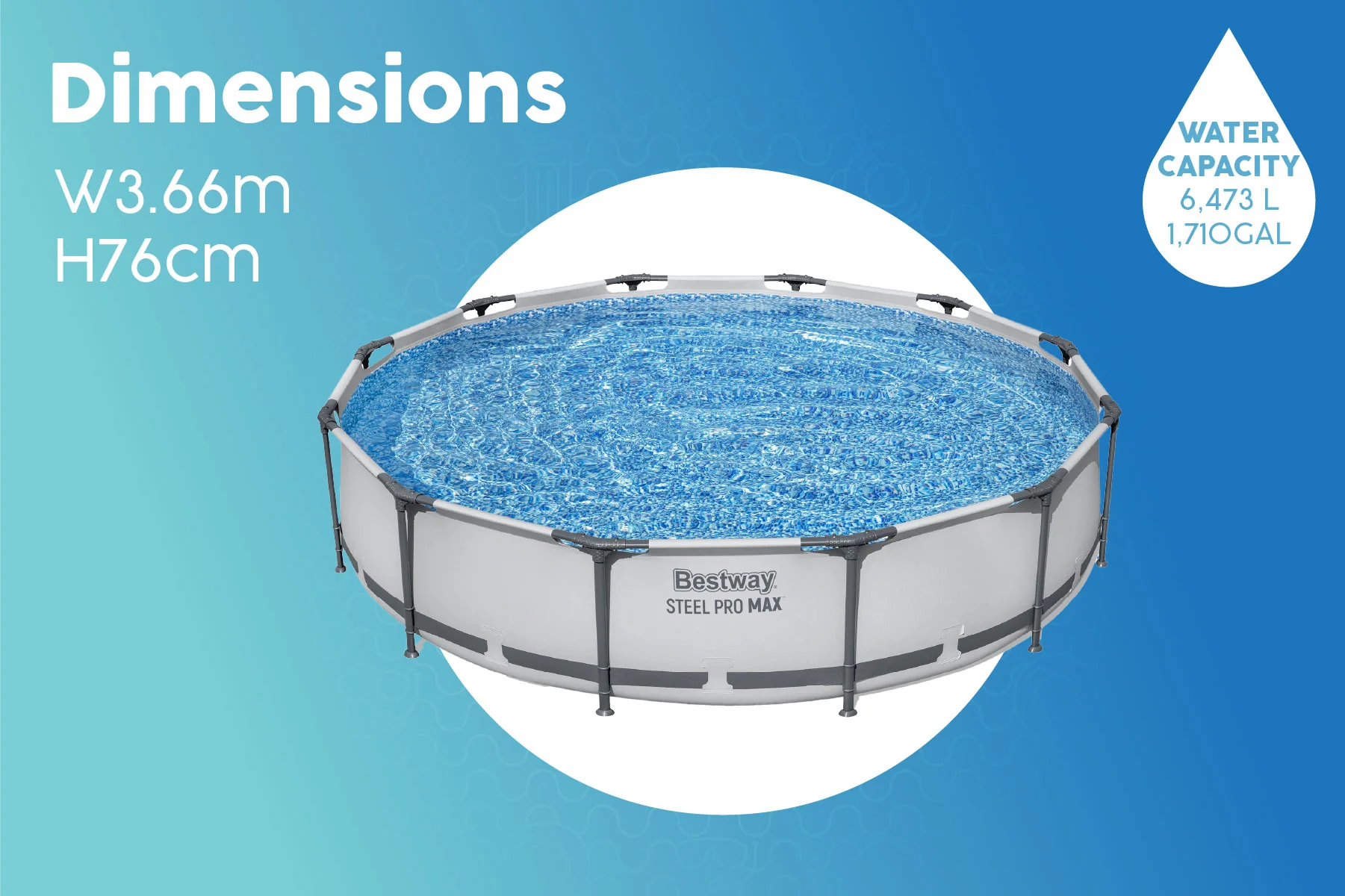 12ft x 30in Grey Round Steel Pro Max Above Ground Pool Set - Image 8