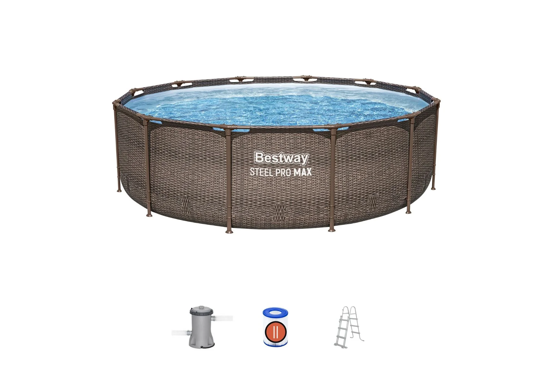 12ft x 39.5in Rattan Print Round Steel Pro Max Deluxe Above Ground Pool Set - Image 3