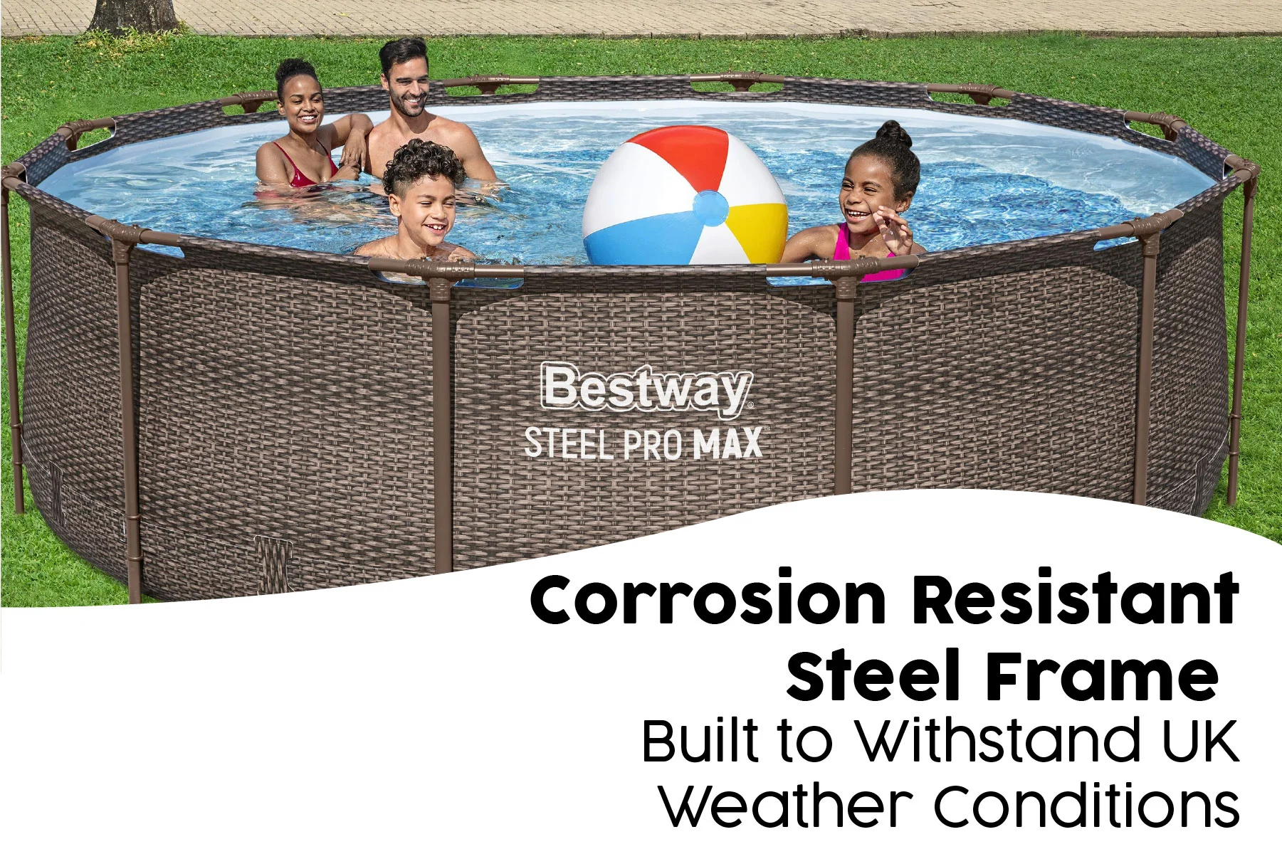 12ft x 39.5in Rattan Print Round Steel Pro Max Deluxe Above Ground Pool Set - Image 6