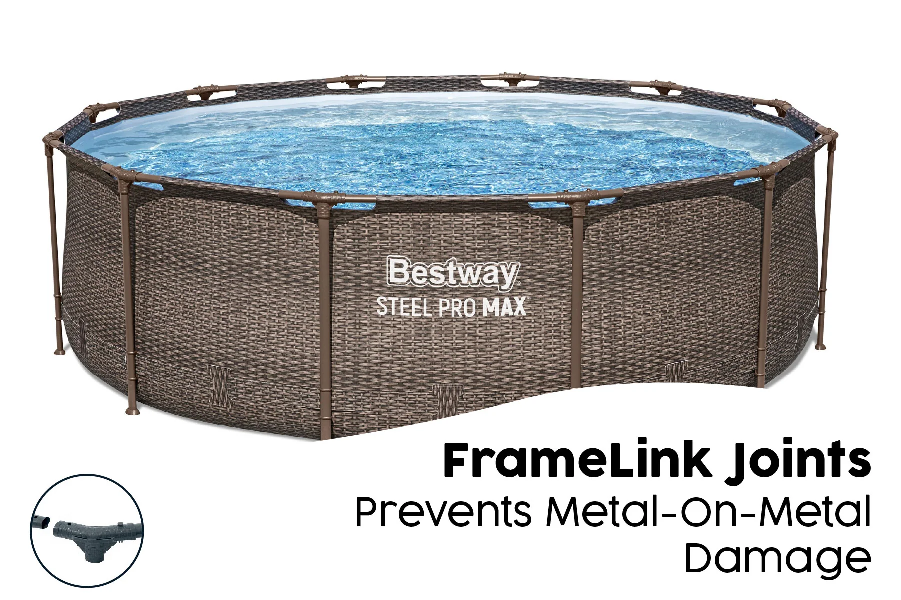 12ft x 39.5in Rattan Print Round Steel Pro Max Deluxe Above Ground Pool Set - Image 7
