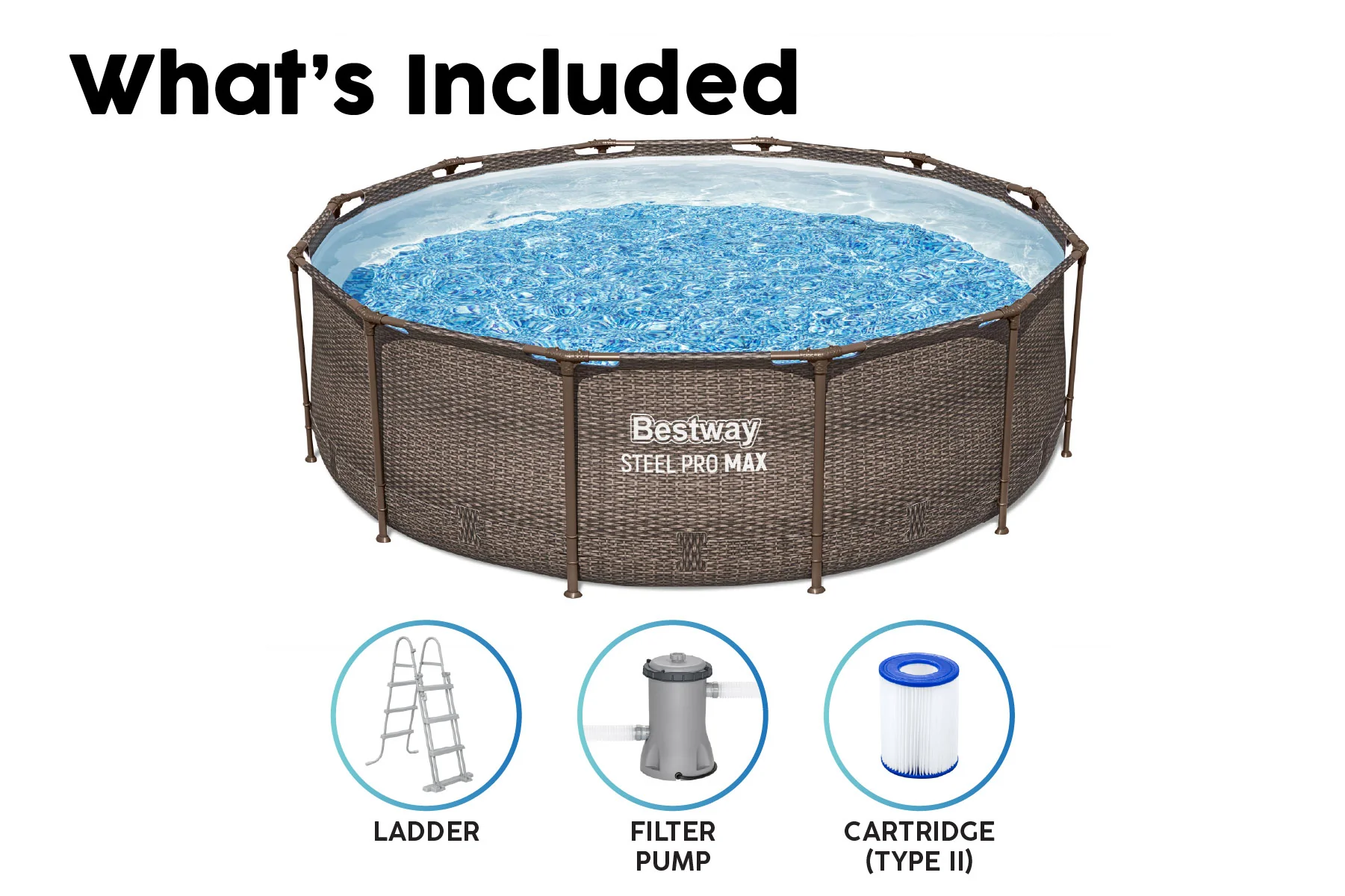 12ft x 39.5in Rattan Print Round Steel Pro Max Deluxe Above Ground Pool Set - Image 8