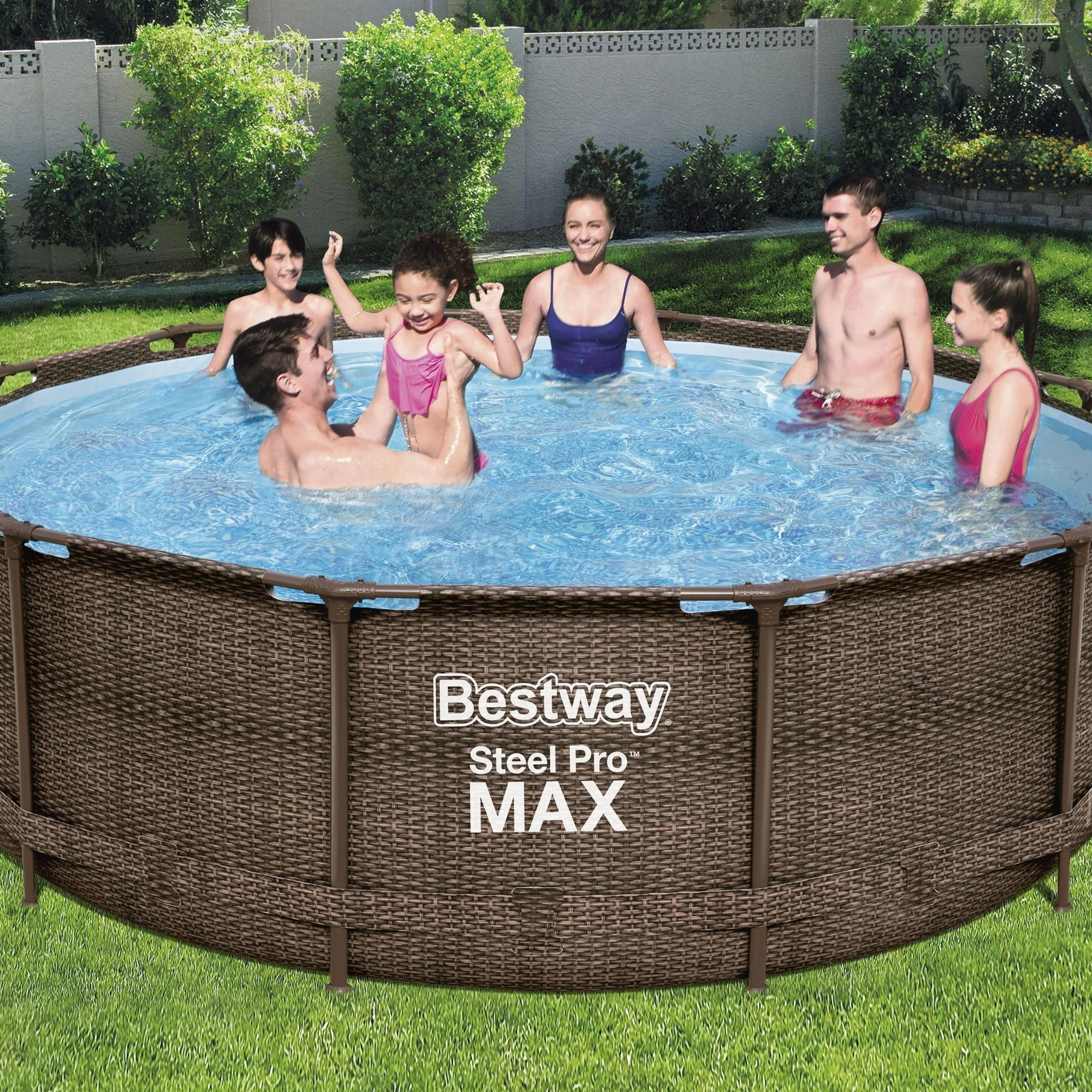 12ft x 39.5in Rattan Print Round Steel Pro Max Deluxe Above Ground Pool Set - Outlet - Image 2