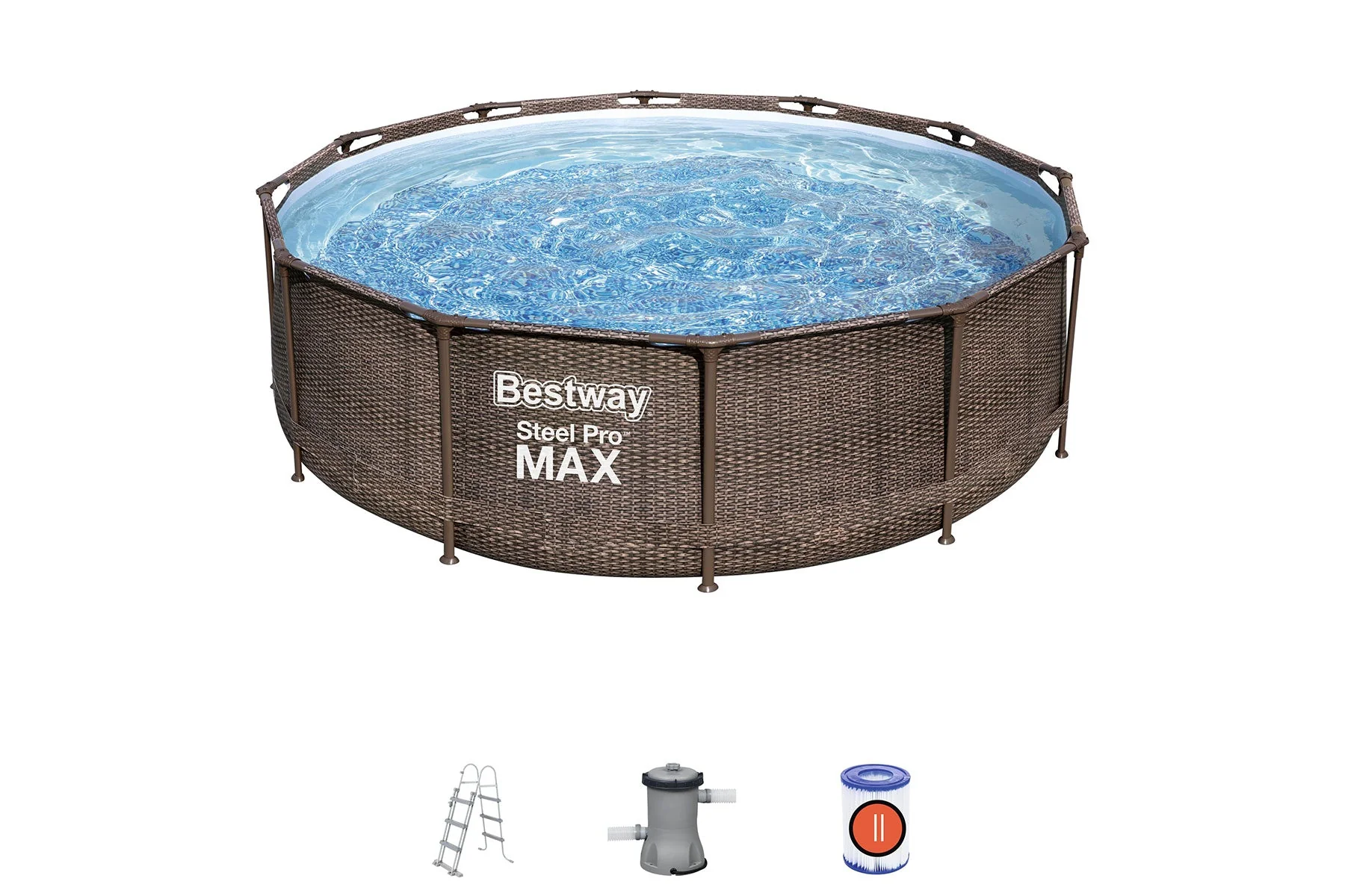 12ft x 39.5in Rattan Print Round Steel Pro Max Deluxe Above Ground Pool Set - Outlet - Image 3