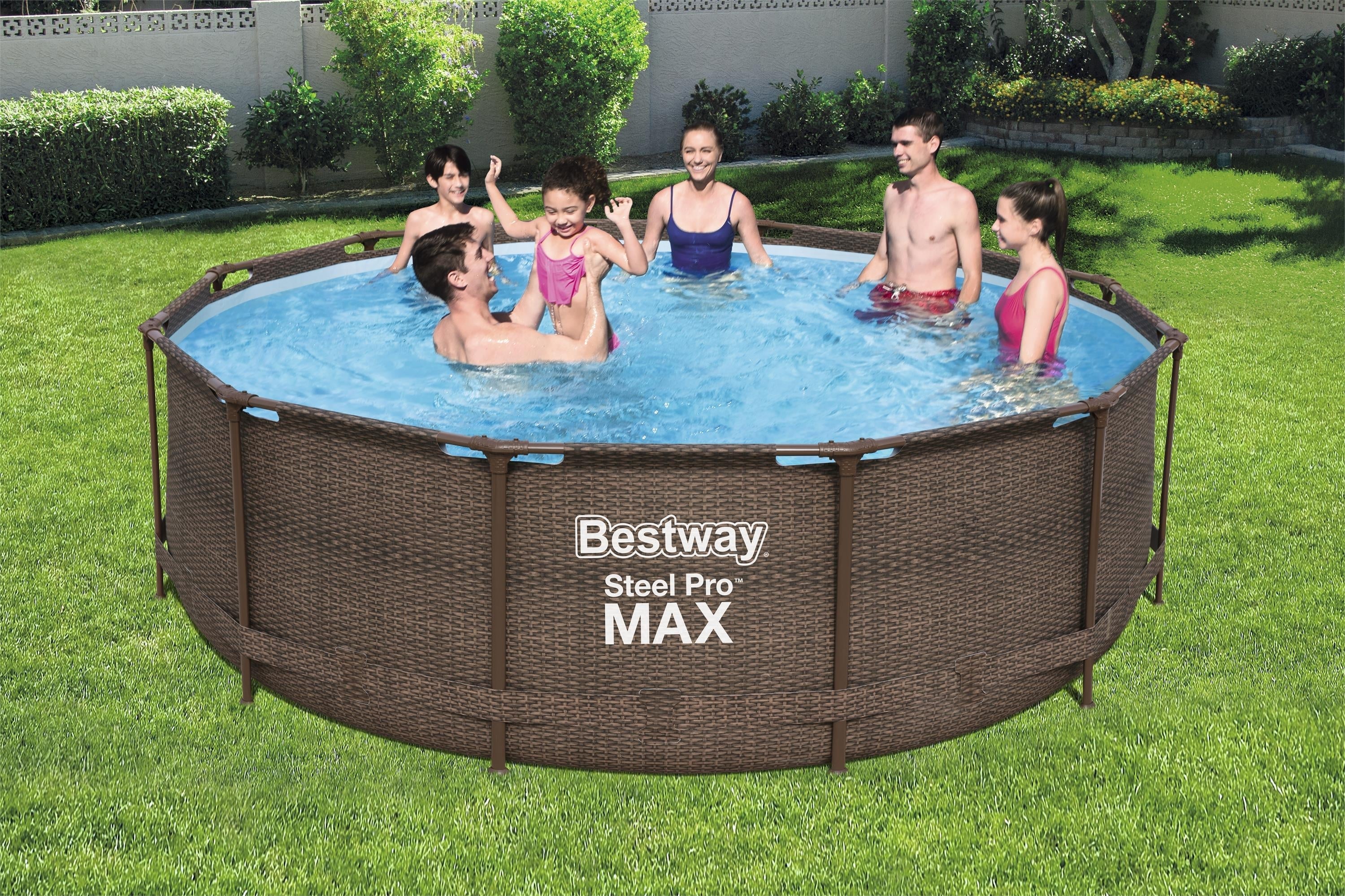12ft x 39.5in Rattan Print Round Steel Pro Max Deluxe Above Ground Pool Set - Outlet - Image 4