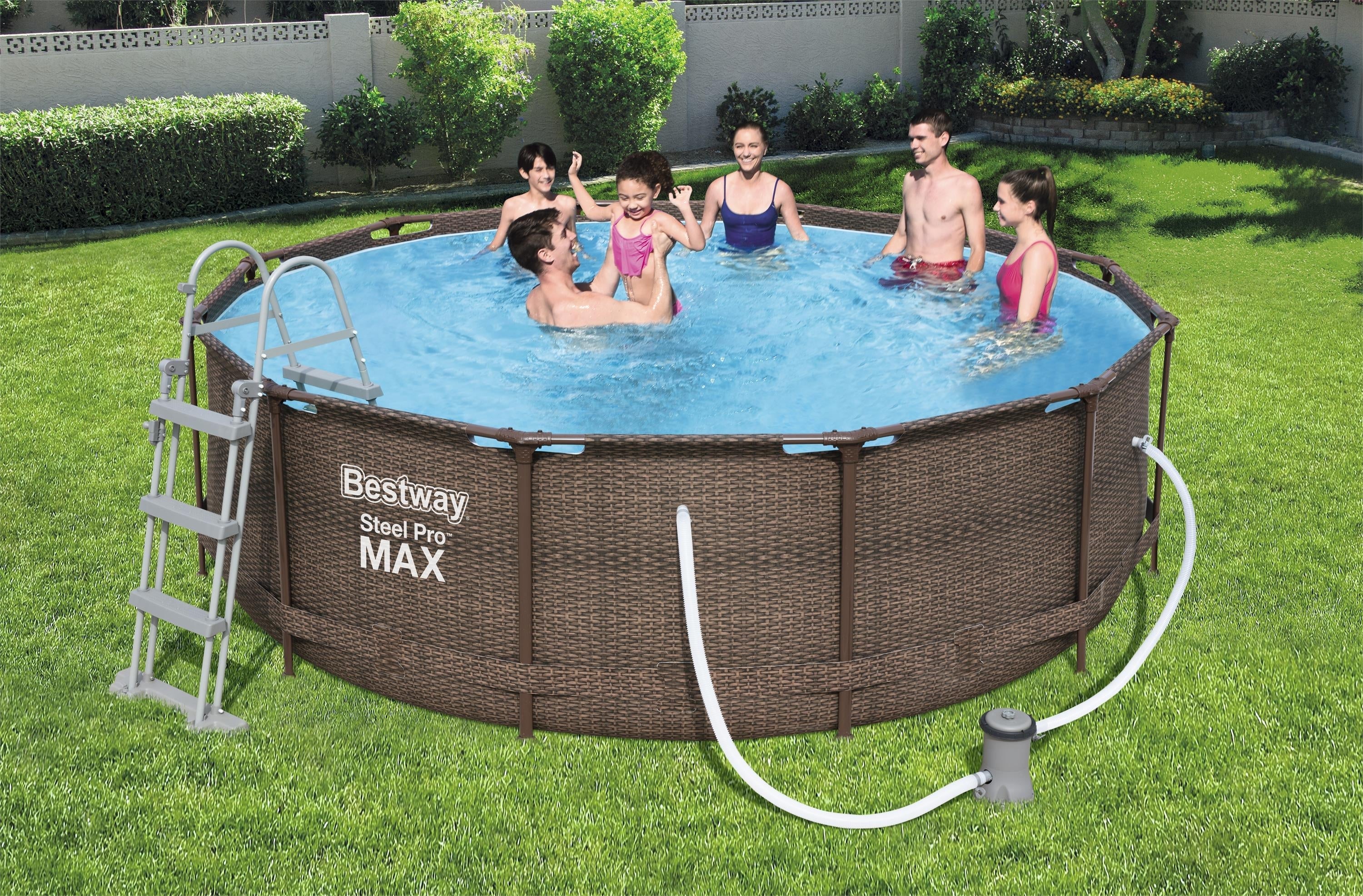 12ft x 39.5in Rattan Print Round Steel Pro Max Deluxe Above Ground Pool Set - Outlet - Image 5