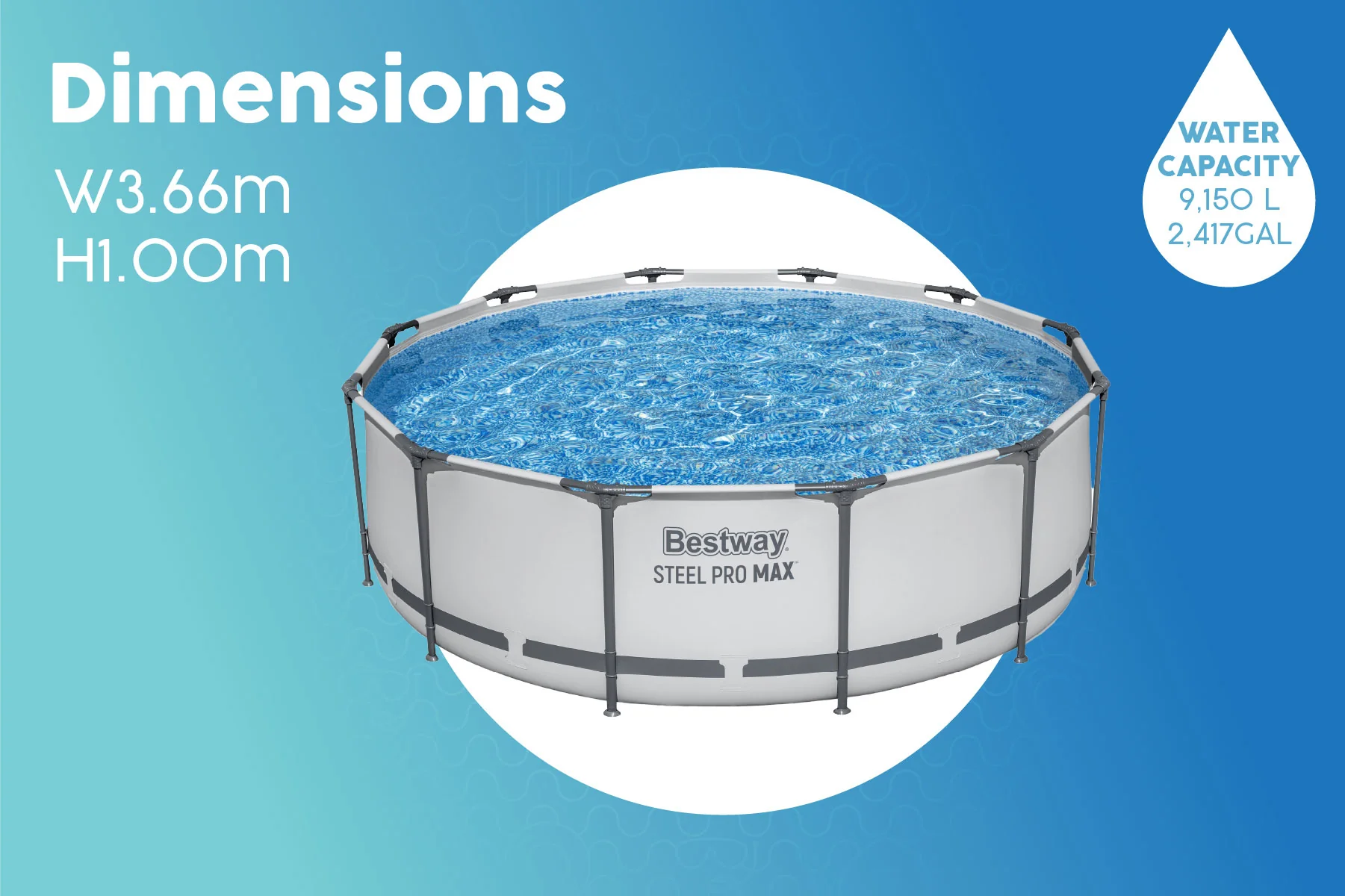 12ft x 39.5in Grey Round Steel Pro Max Above Ground Pool Set - Image 11