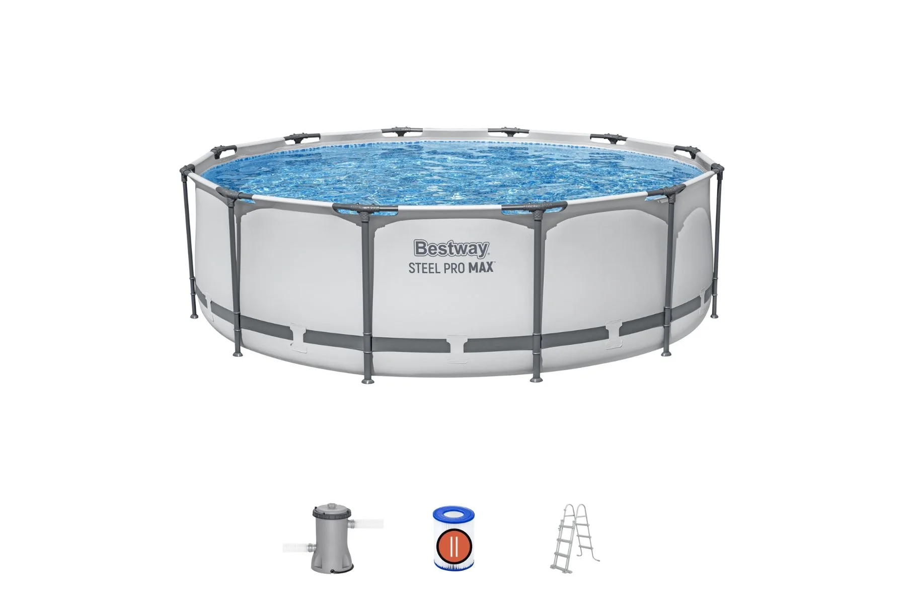 12ft x 39.5in Grey Round Steel Pro Max Above Ground Pool Set - Image 3