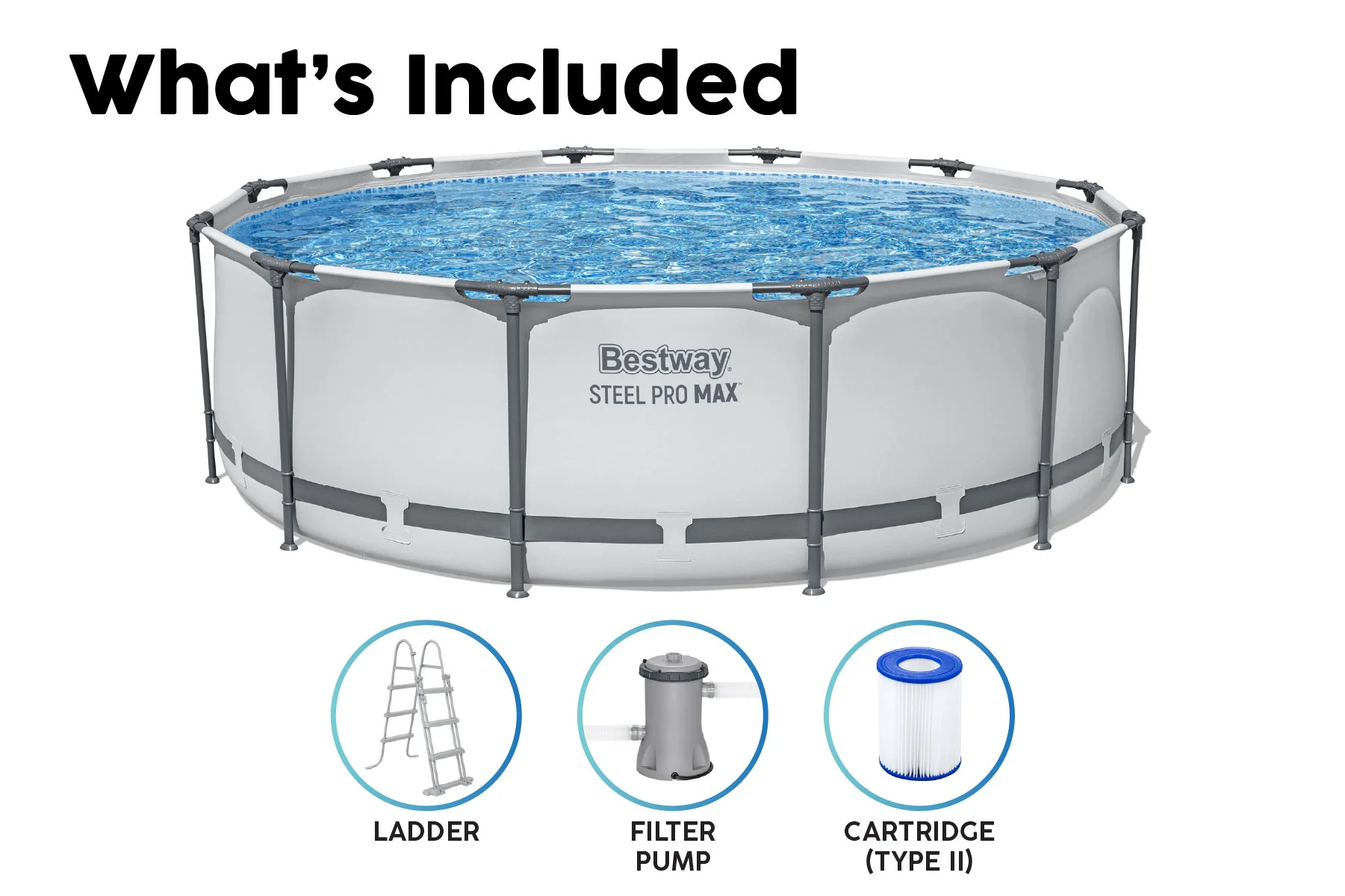 12ft x 39.5in Grey Round Steel Pro Max Above Ground Pool Set - Image 8