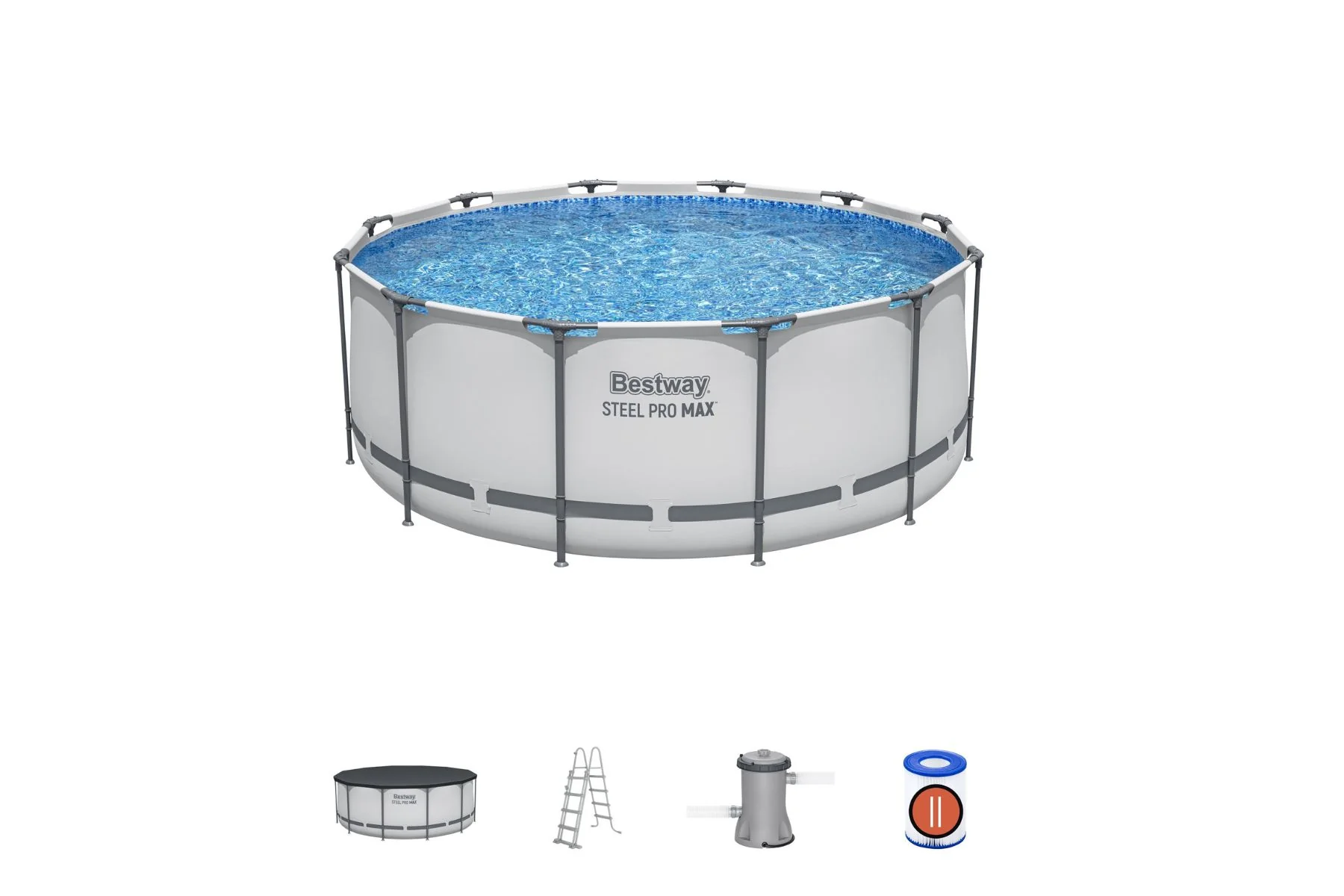 12ft x 48in Grey Round Steel Pro Max Above Ground Pool Set - Image 3
