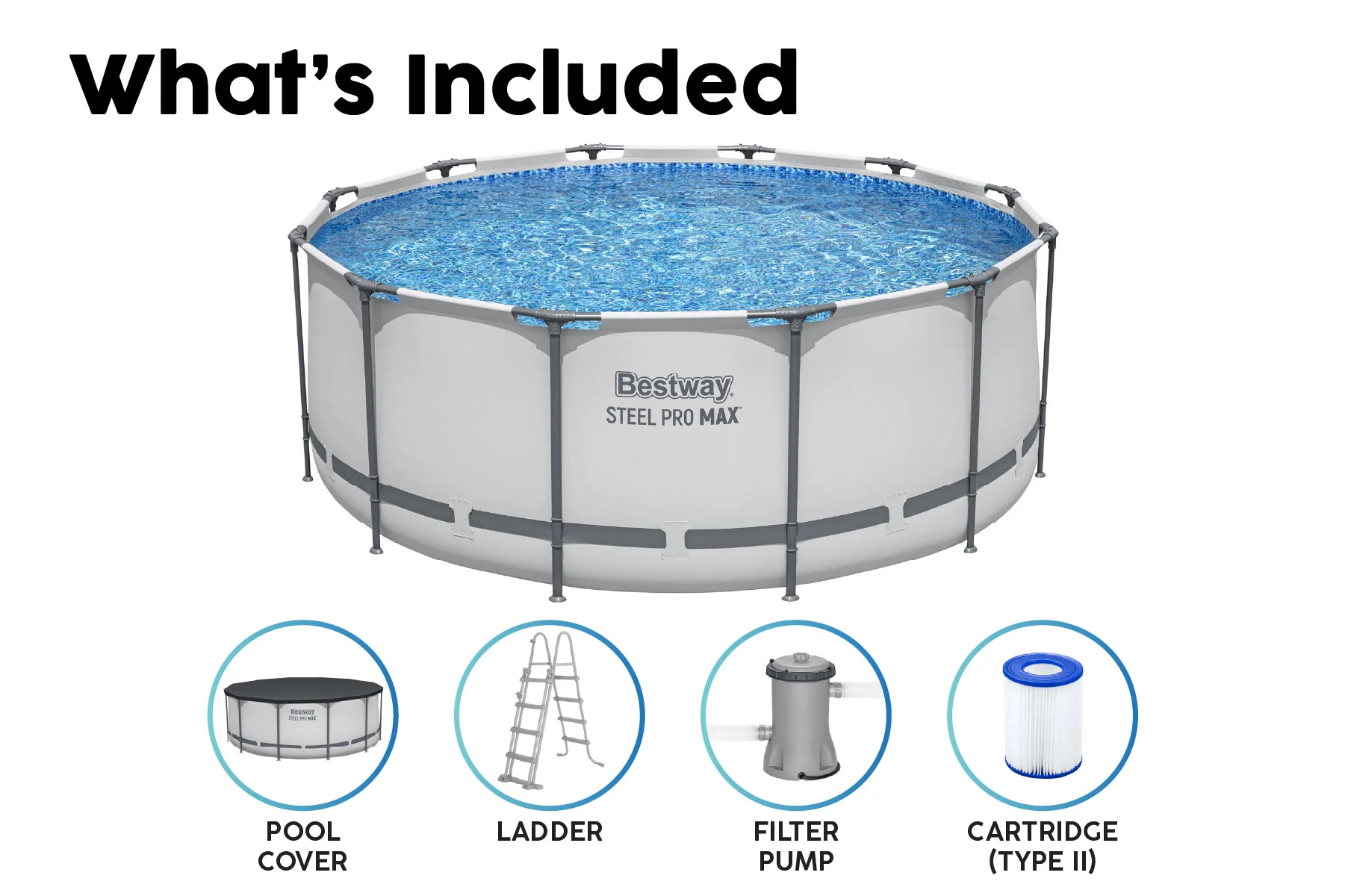 12ft x 48in Grey Round Steel Pro Max Above Ground Pool Set - Image 7