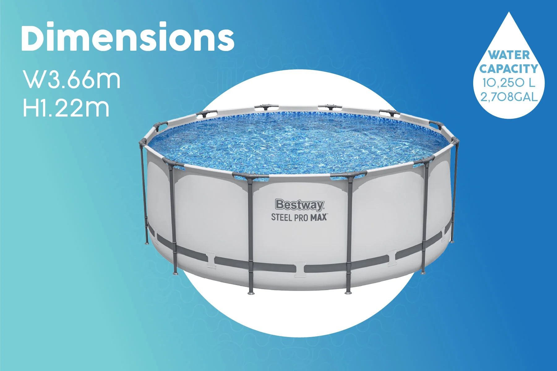 12ft x 48in Grey Round Steel Pro Max Above Ground Pool Set - Image 9