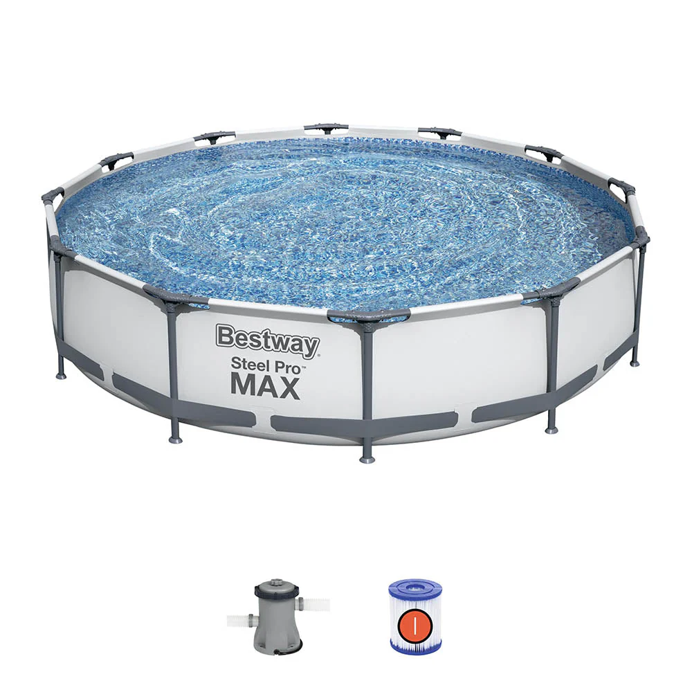 12ft x 30in Grey Round Steel Pro Max Above Ground Pool Set - Outlet