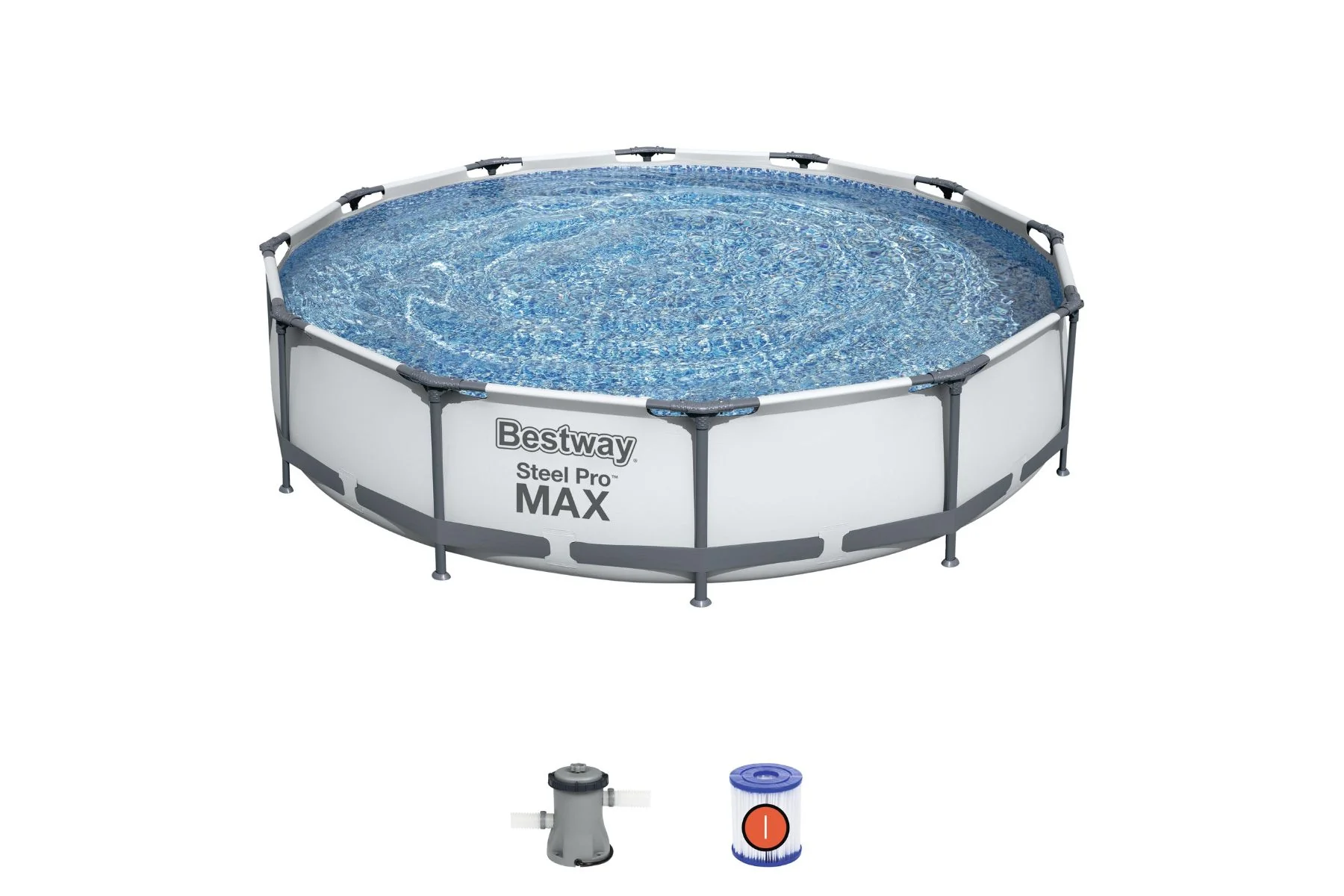12ft x 30in Grey Round Steel Pro Max Above Ground Pool Set - Outlet - Image 3
