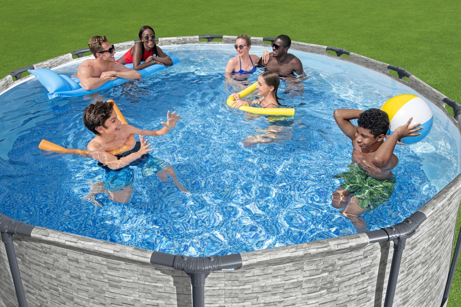 14ft x 48in Stone Print Round Steel Pro Max Above Ground Pool Set - Image 2