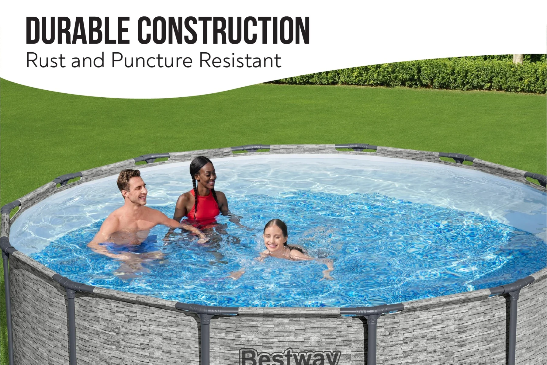 14ft x 48in Stone Print Round Steel Pro Max Above Ground Pool Set - Image 5