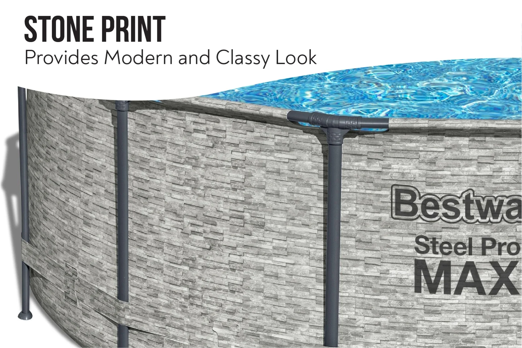14ft x 48in Stone Print Round Steel Pro Max Above Ground Pool Set - Image 6