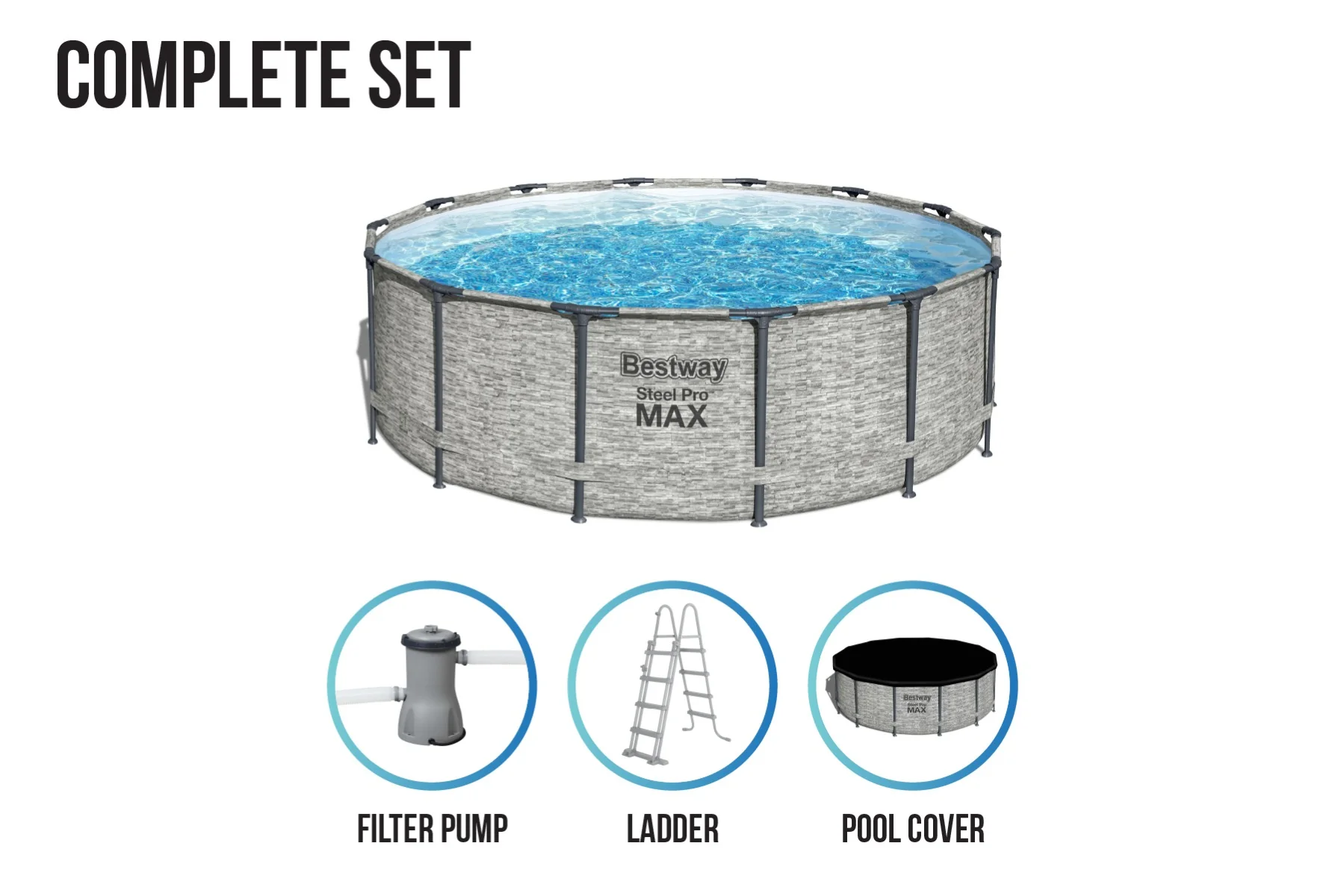 14ft x 48in Stone Print Round Steel Pro Max Above Ground Pool Set - Image 7