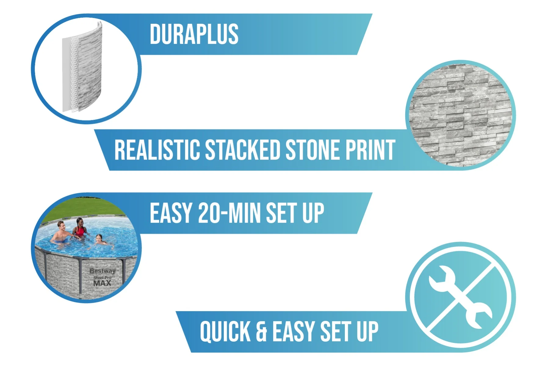 14ft x 48in Stone Print Round Steel Pro Max Above Ground Pool Set - Image 8