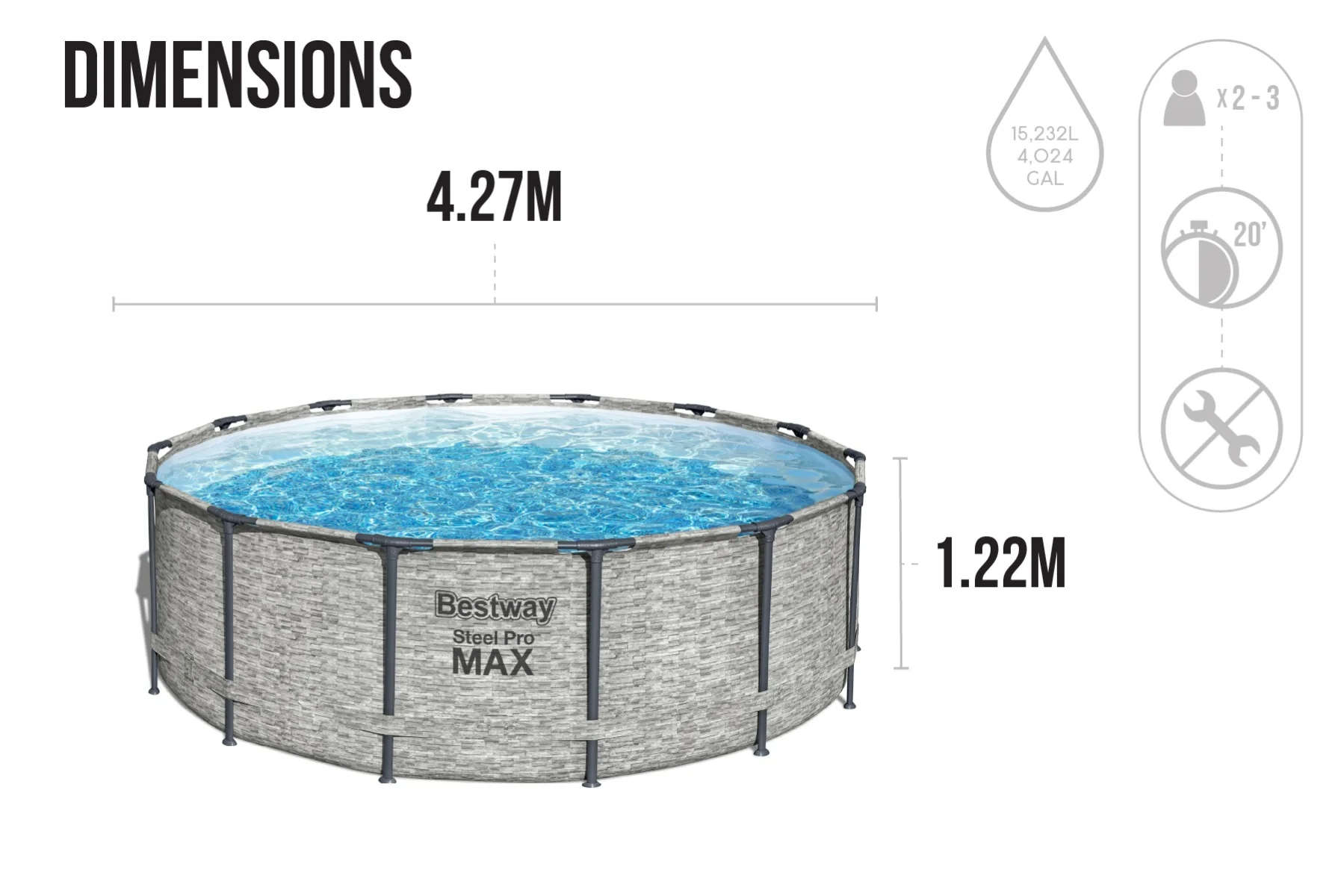 14ft x 48in Stone Print Round Steel Pro Max Above Ground Pool Set - Image 9