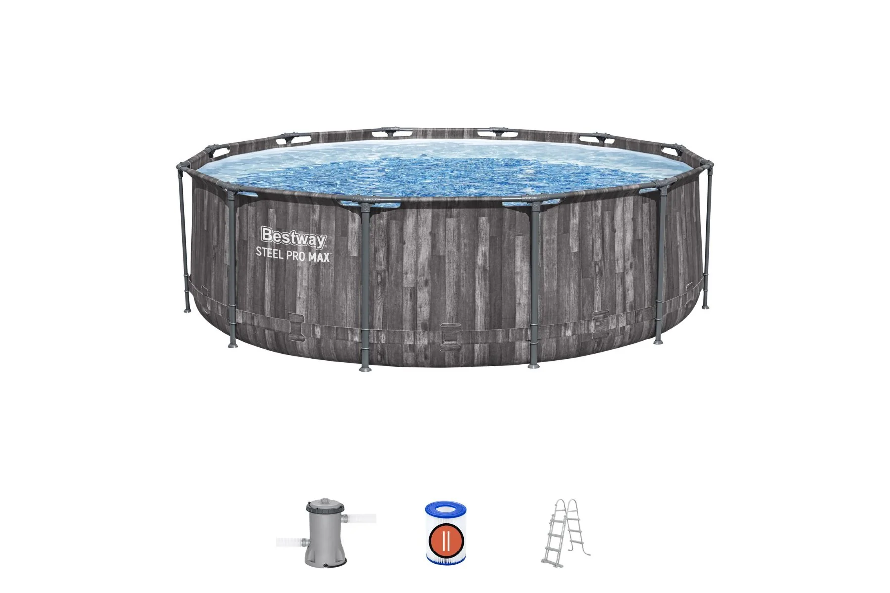 12ft x 39.5in Wood Print Round Steel Pro Max Above Ground Pool Set - Image 3