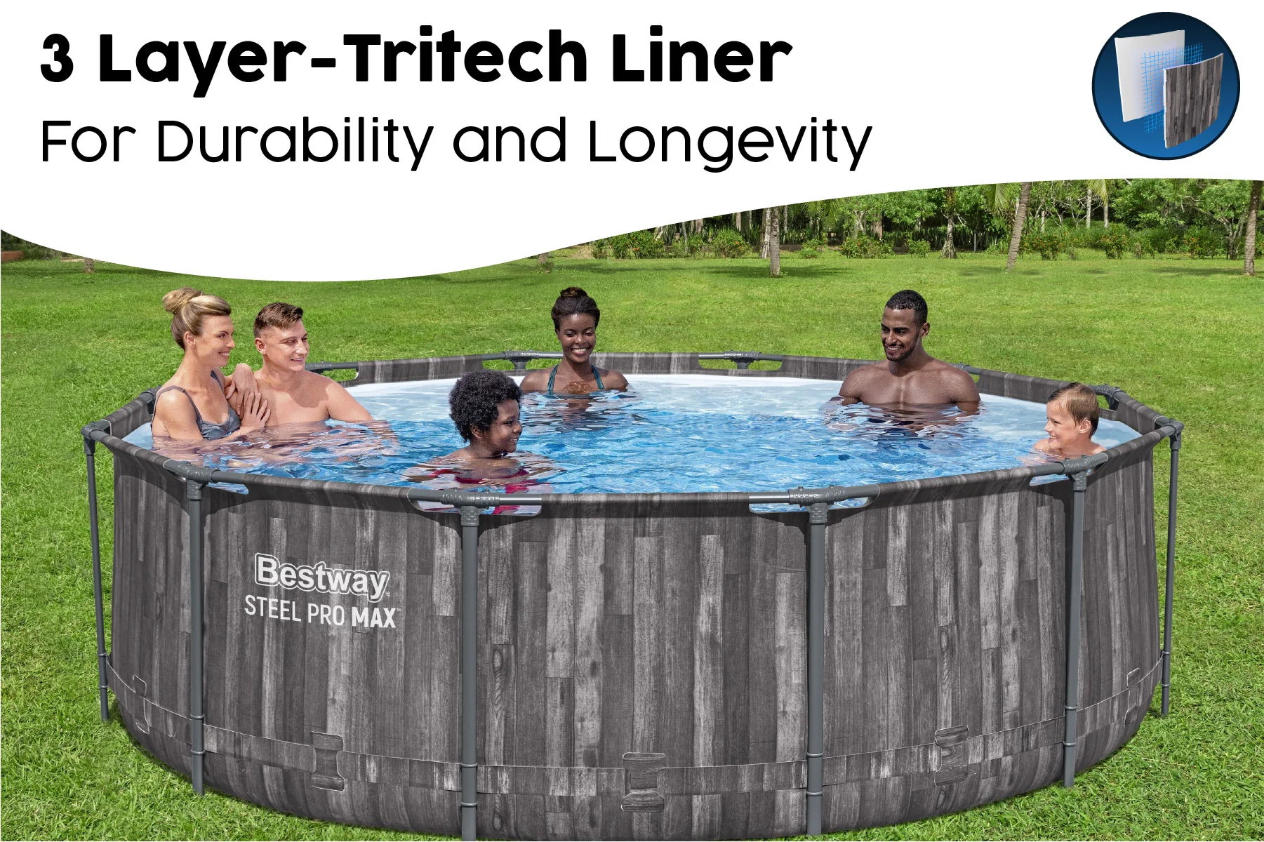 12ft x 39.5in Wood Print Round Steel Pro Max Above Ground Pool Set - Image 6