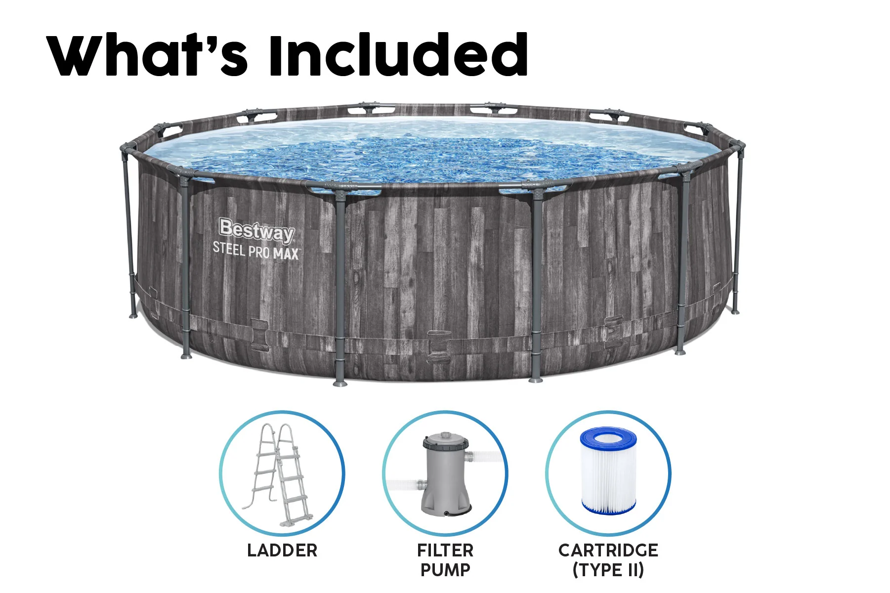12ft x 39.5in Wood Print Round Steel Pro Max Above Ground Pool Set - Image 8