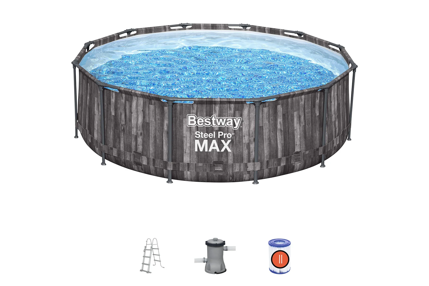 12ft x 30in Grey Round Steel Pro Max Above Ground Pool Set - Outlet - Image 3