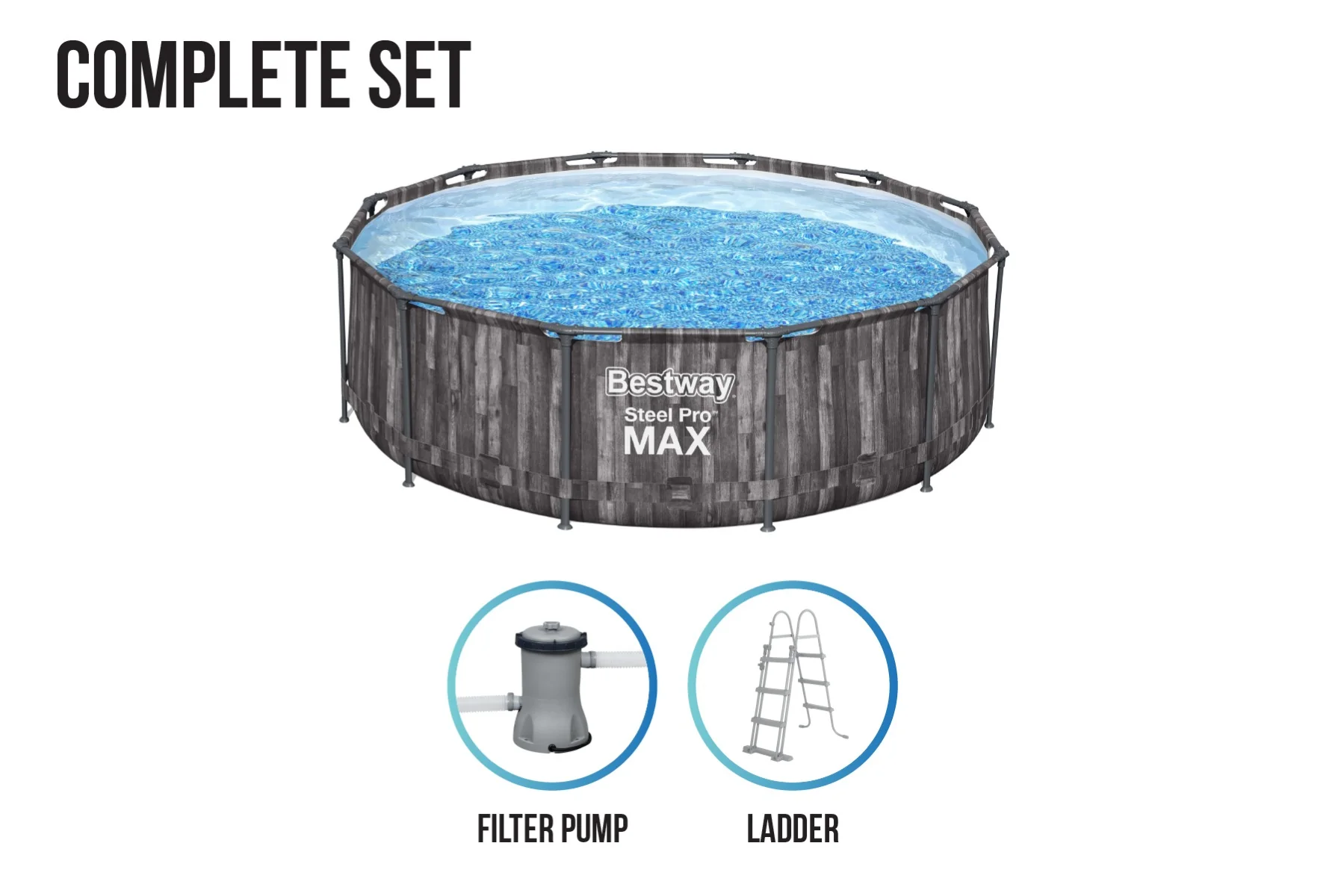 12ft x 30in Grey Round Steel Pro Max Above Ground Pool Set - Outlet - Image 7