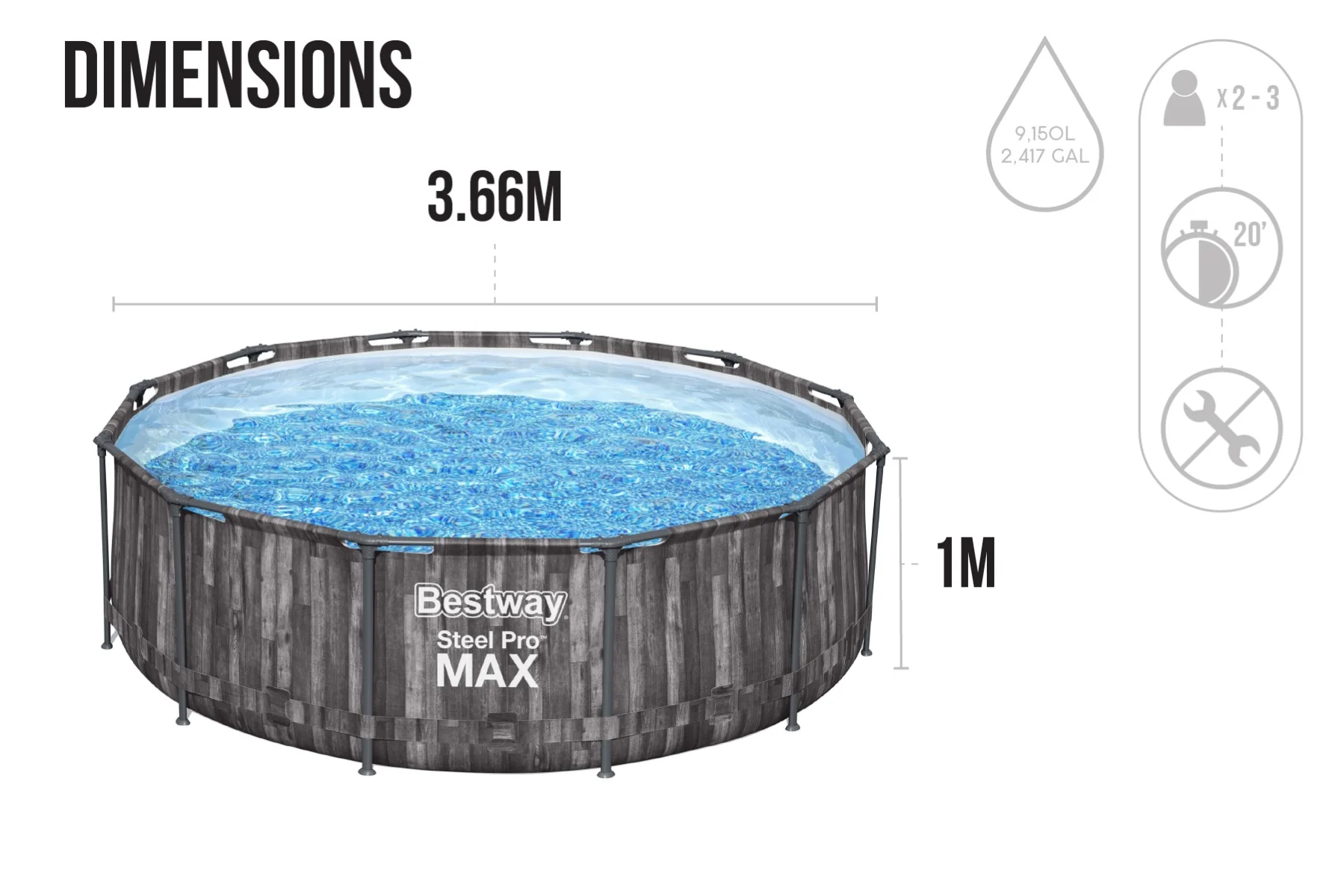 12ft x 30in Grey Round Steel Pro Max Above Ground Pool Set - Outlet - Image 9