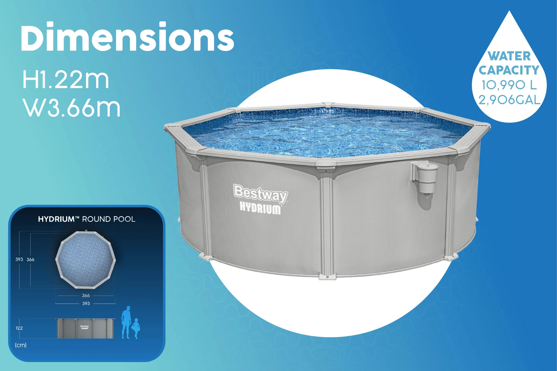 12ft x 48in Round Hydrium Steel Above Ground Pool Set - Image 10