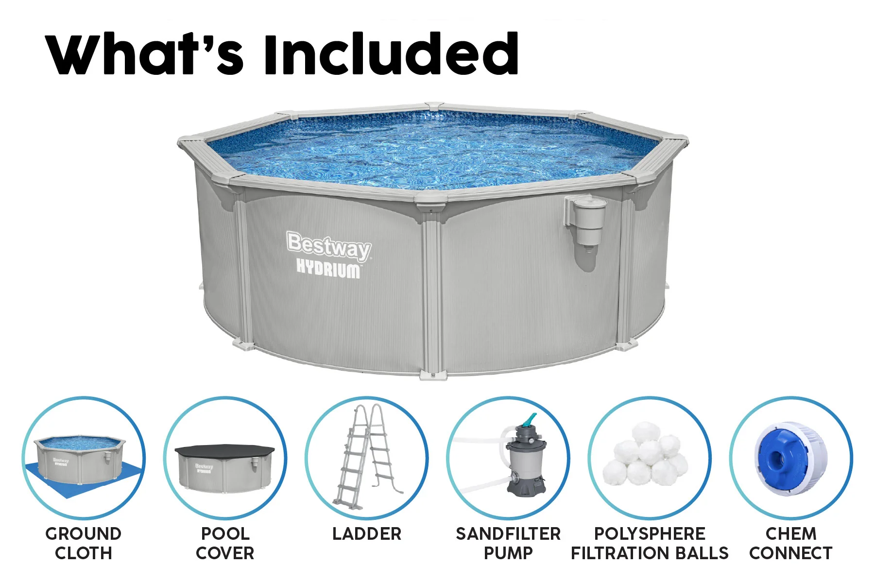 12ft x 48in Round Hydrium Steel Above Ground Pool Set - Image 9