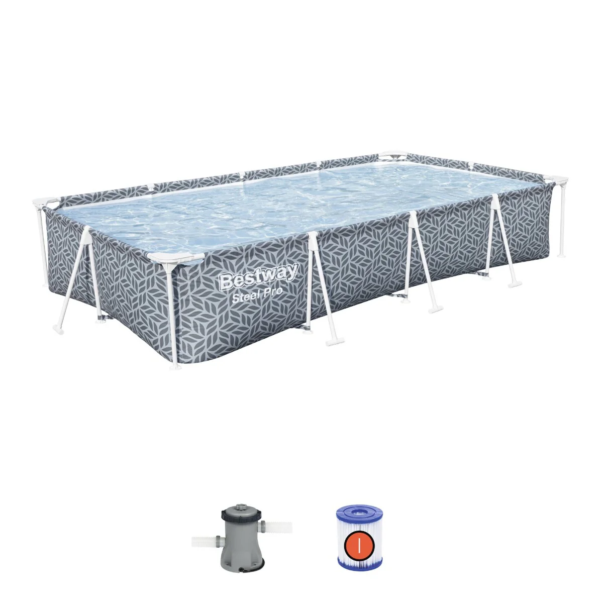 12ft x 6.6ft x 26in Leaf Print Rectangle Steel Pro Above Ground Pool Set