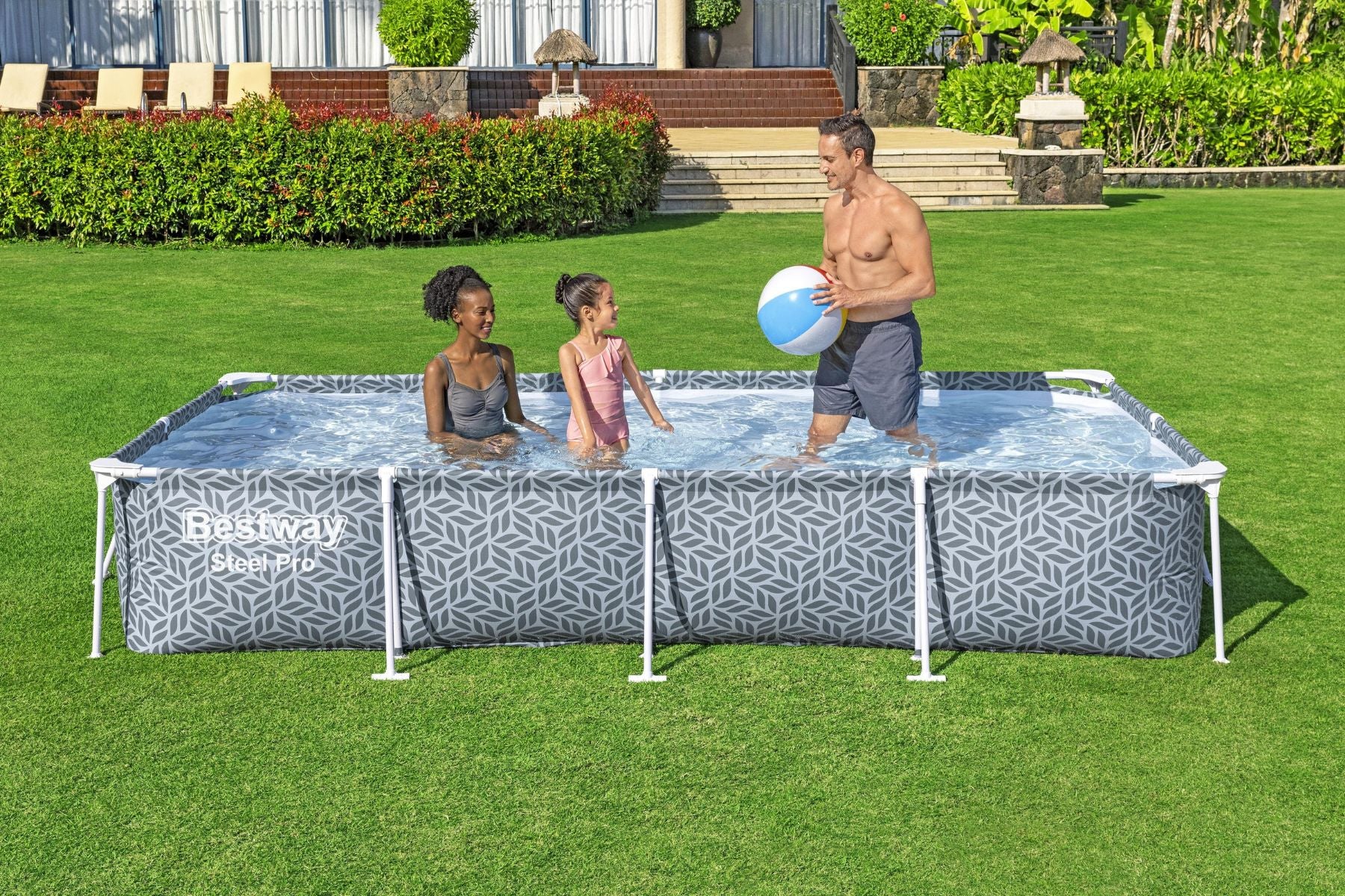 12ft x 6.6ft x 26in Leaf Print Rectangle Steel Pro Above Ground Pool Set - Image 4