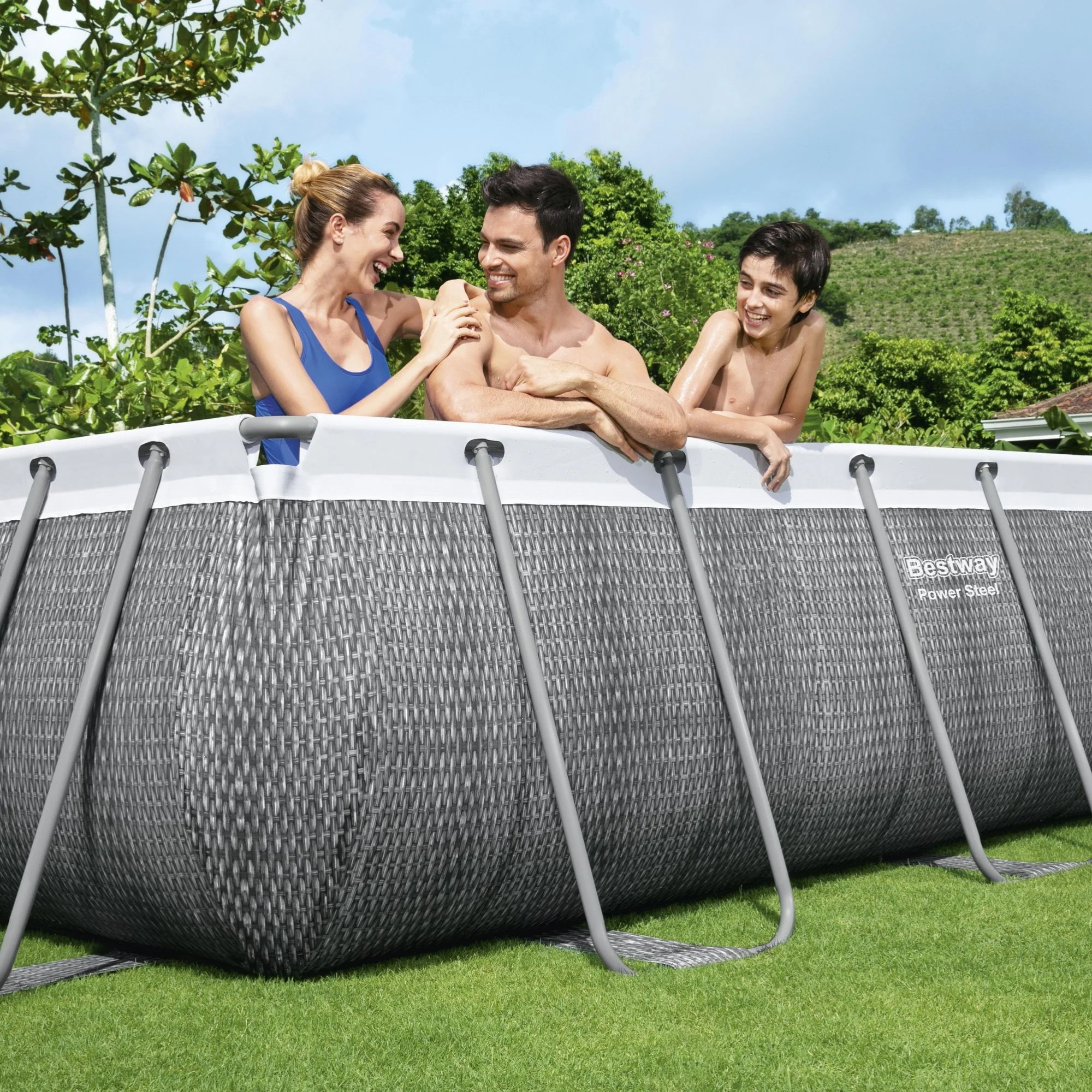 13.3ft x 6.7ft x 39.5in Rattan Print Rectangle Power Steel Above Ground Pool Set - Image 2