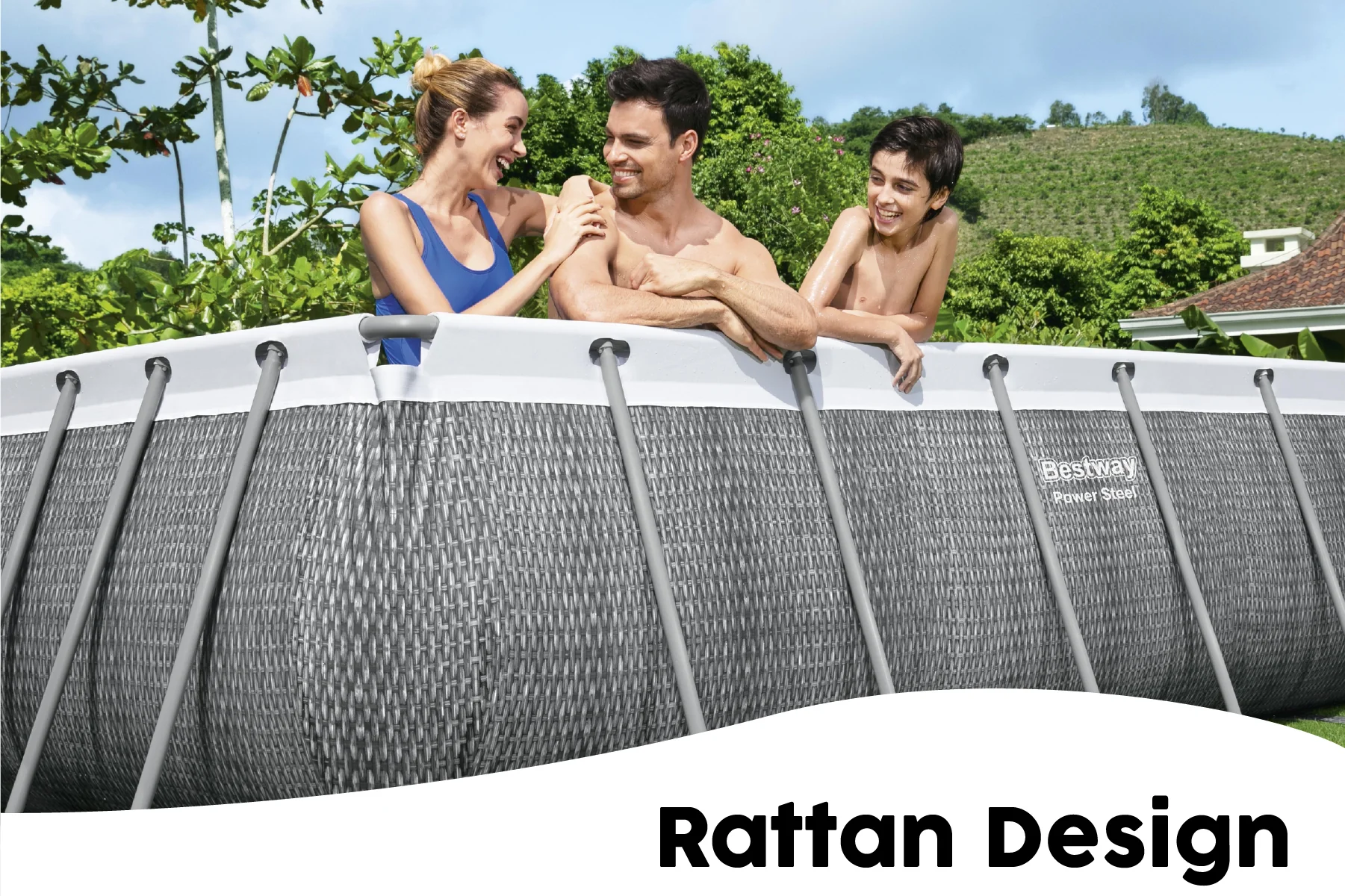 13.3ft x 6.7ft x 39.5in Rattan Print Rectangle Power Steel Above Ground Pool Set - Image 5