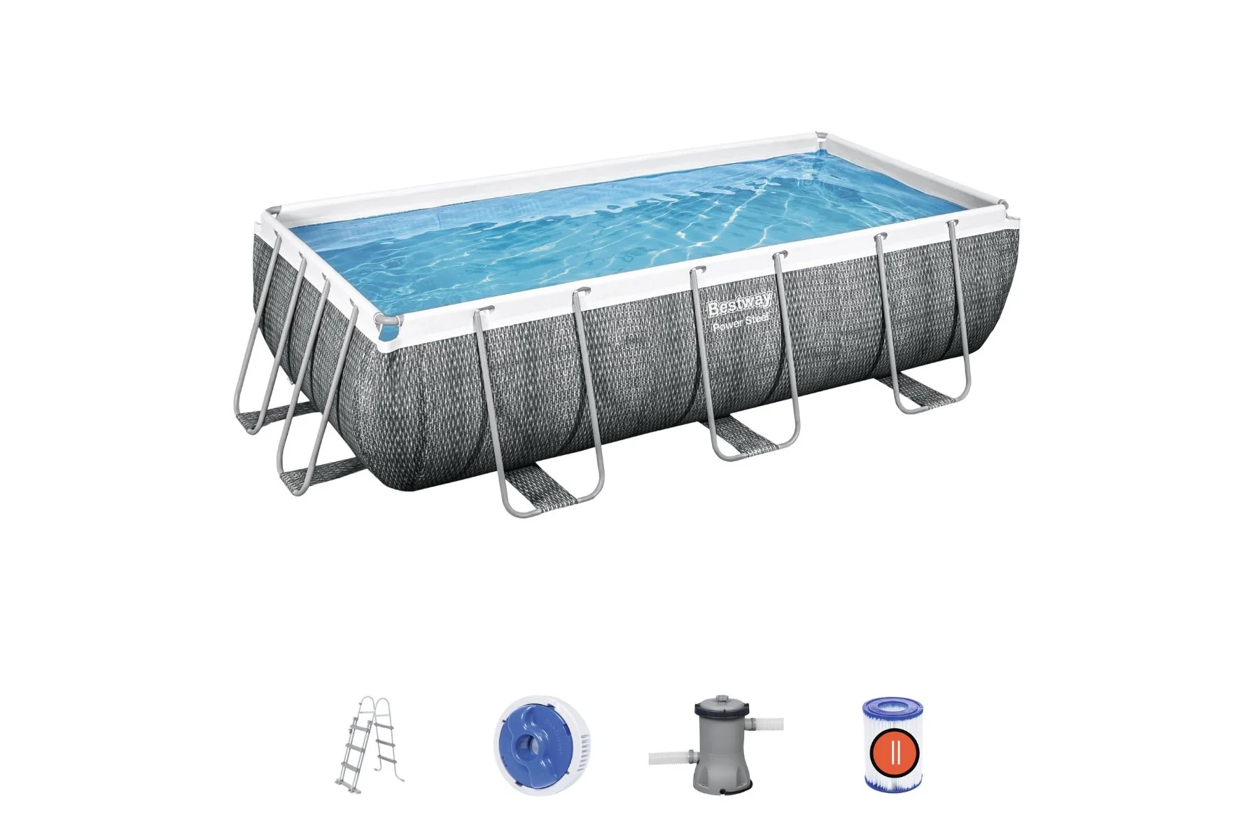 13.3ft x 39.5inch Rattan Print Rectangle Power Steel Above Ground Pool Set - Outlet - Image 3