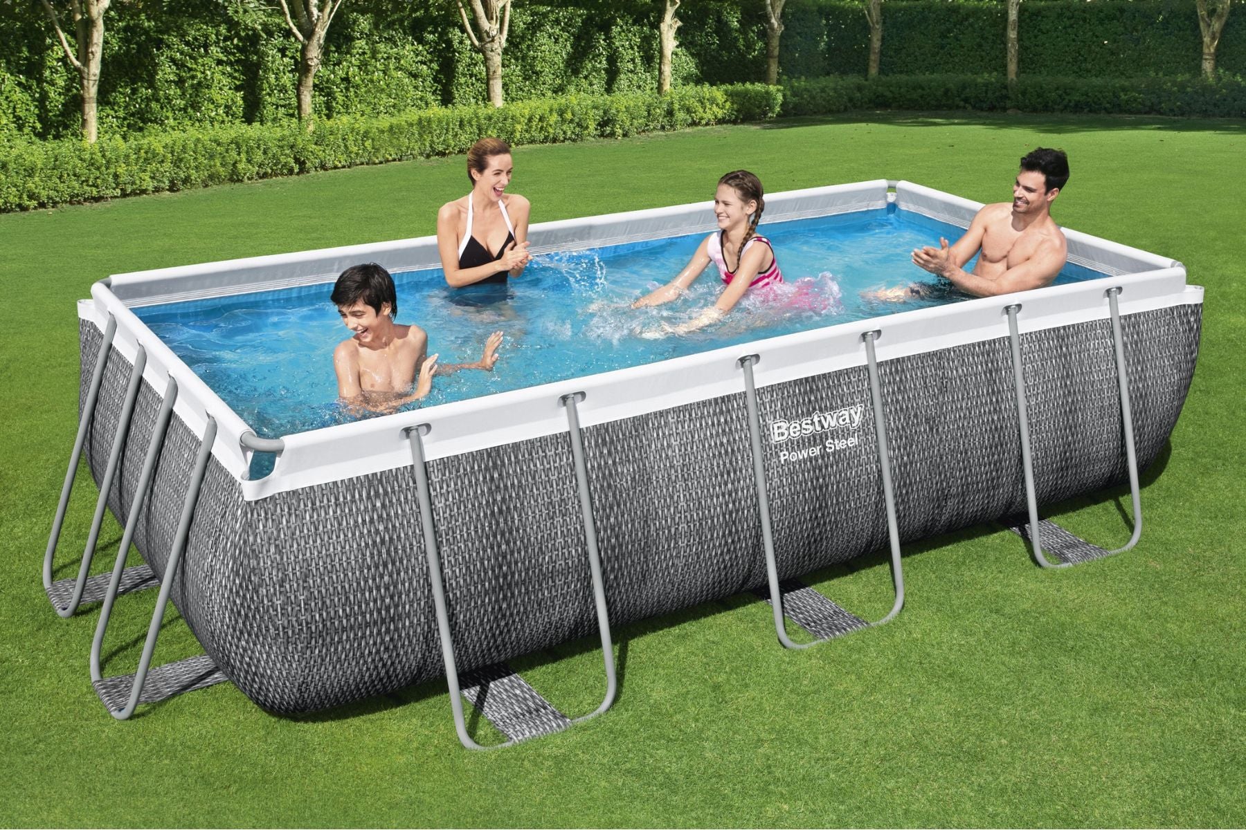 13.3ft x 39.5inch Rattan Print Rectangle Power Steel Above Ground Pool Set - Outlet - Image 5