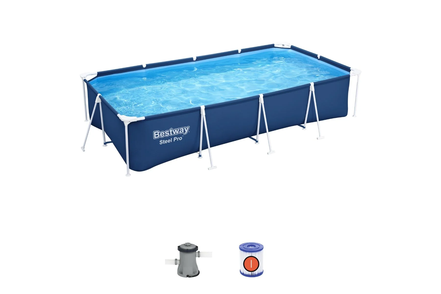 13.1ft x 6.11ft x 32in Navy Blue Rectangle Steel Pro Above Ground Pool Set - Image 3