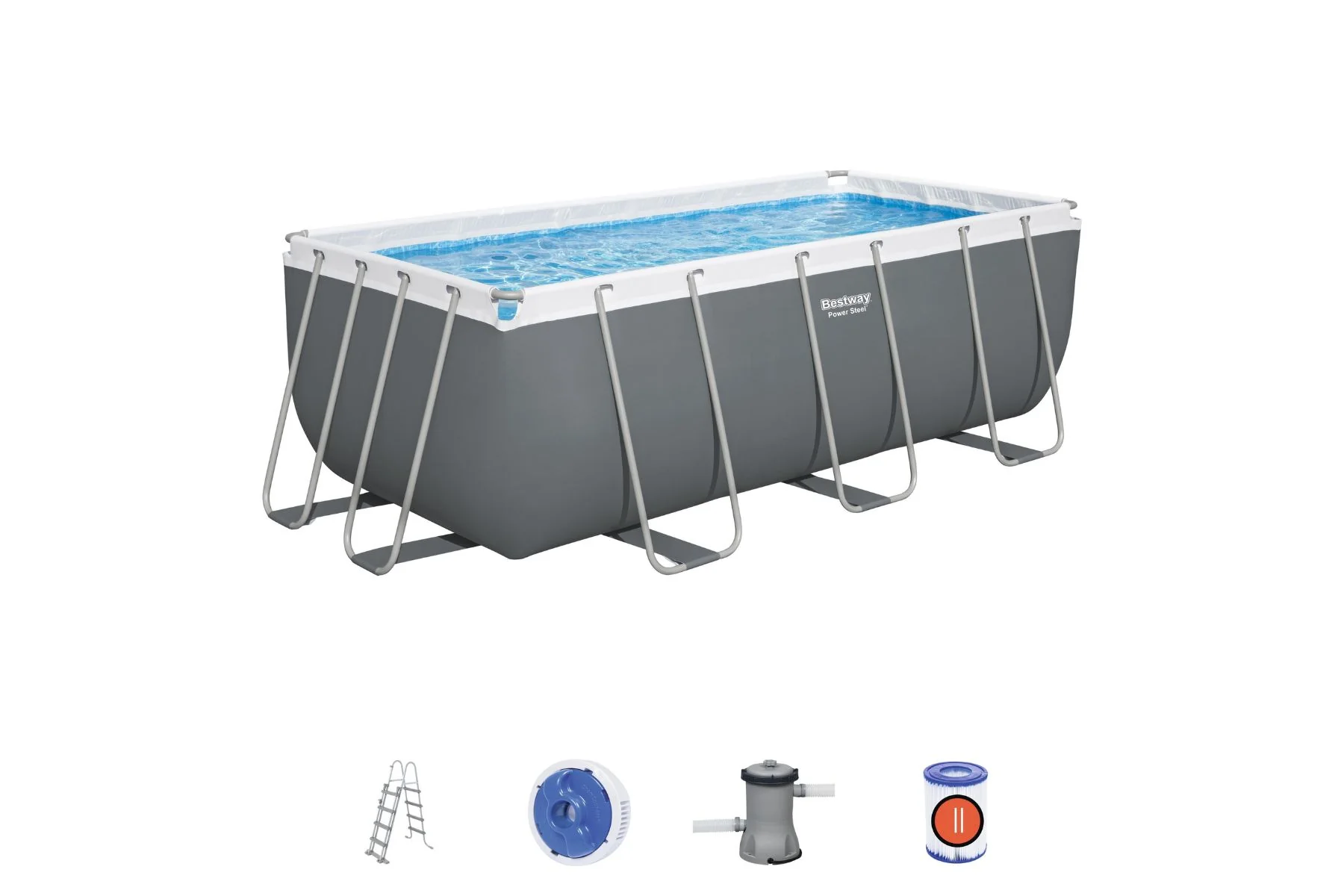 13.6ft x 6.7ft x 48in Dark Grey Rectangle Power Steel Above Ground Pool Set - Image 3
