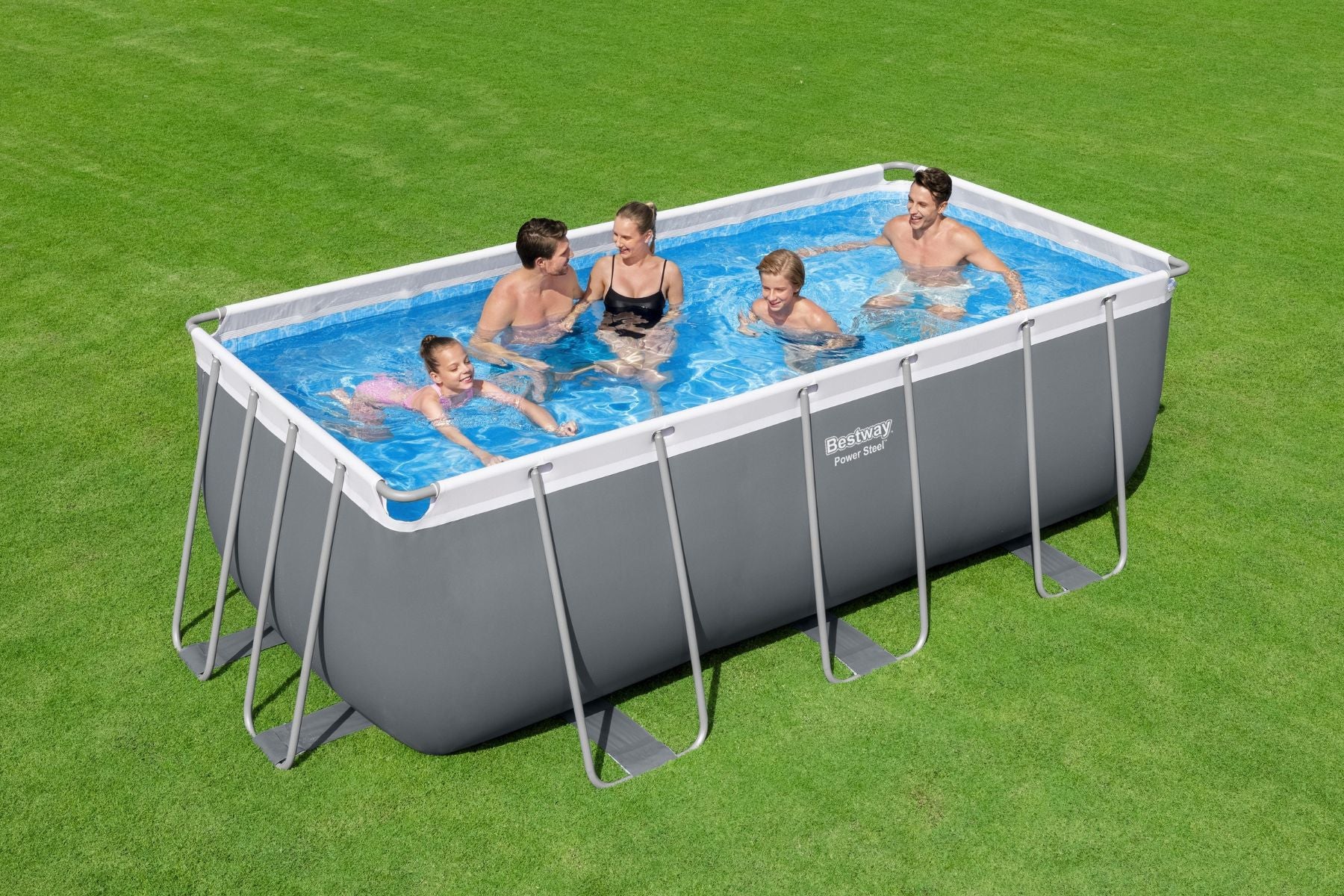 13.6ft x 6.7ft x 48in Dark Grey Rectangle Power Steel Above Ground Pool Set - Image 4